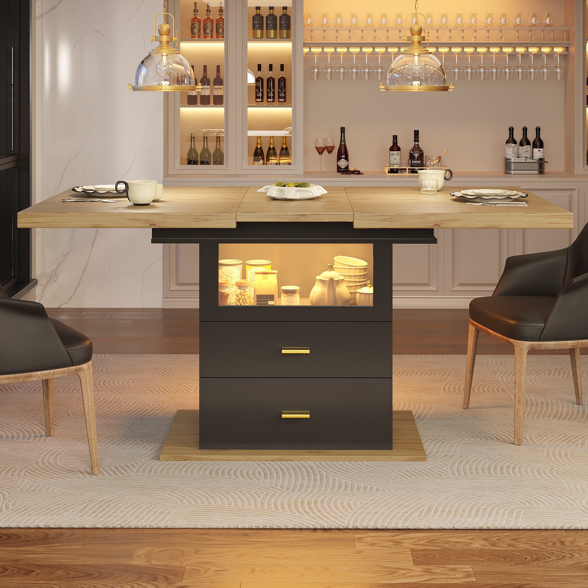 Flieks Esstisch ausziehbar Küchentisch mit LED-Beleuchtung (erweiterbare Ti günstig online kaufen