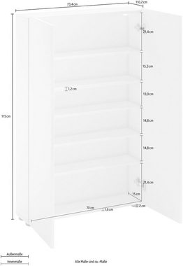 möbelando Schuhschrank SPAZIO (BxHxT: 73,4x115x18,6 cm) in weiß mit 2 Türen und 6 Fächern