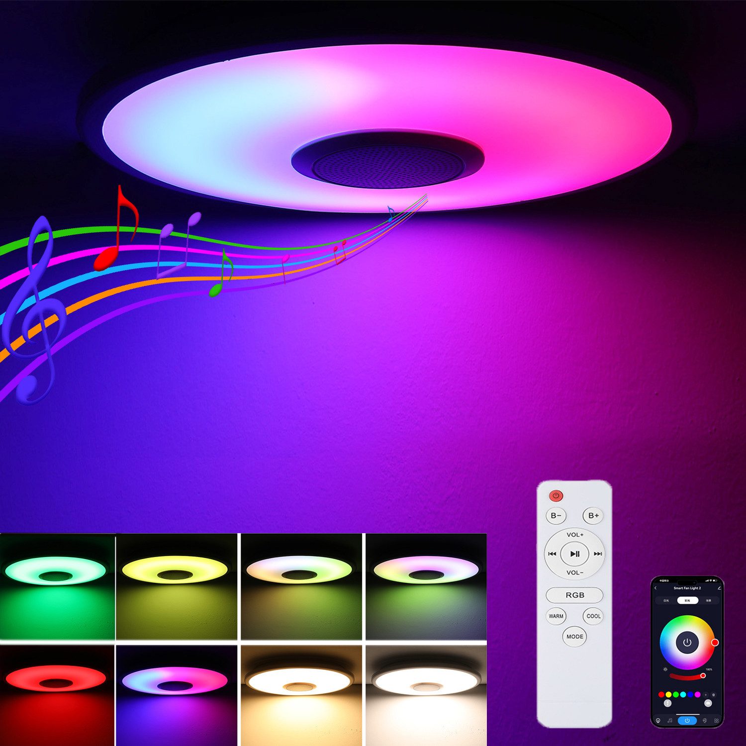 oyajia Deckenleuchte 30W Musik RGB Deckenleuchte, günstig online kaufen