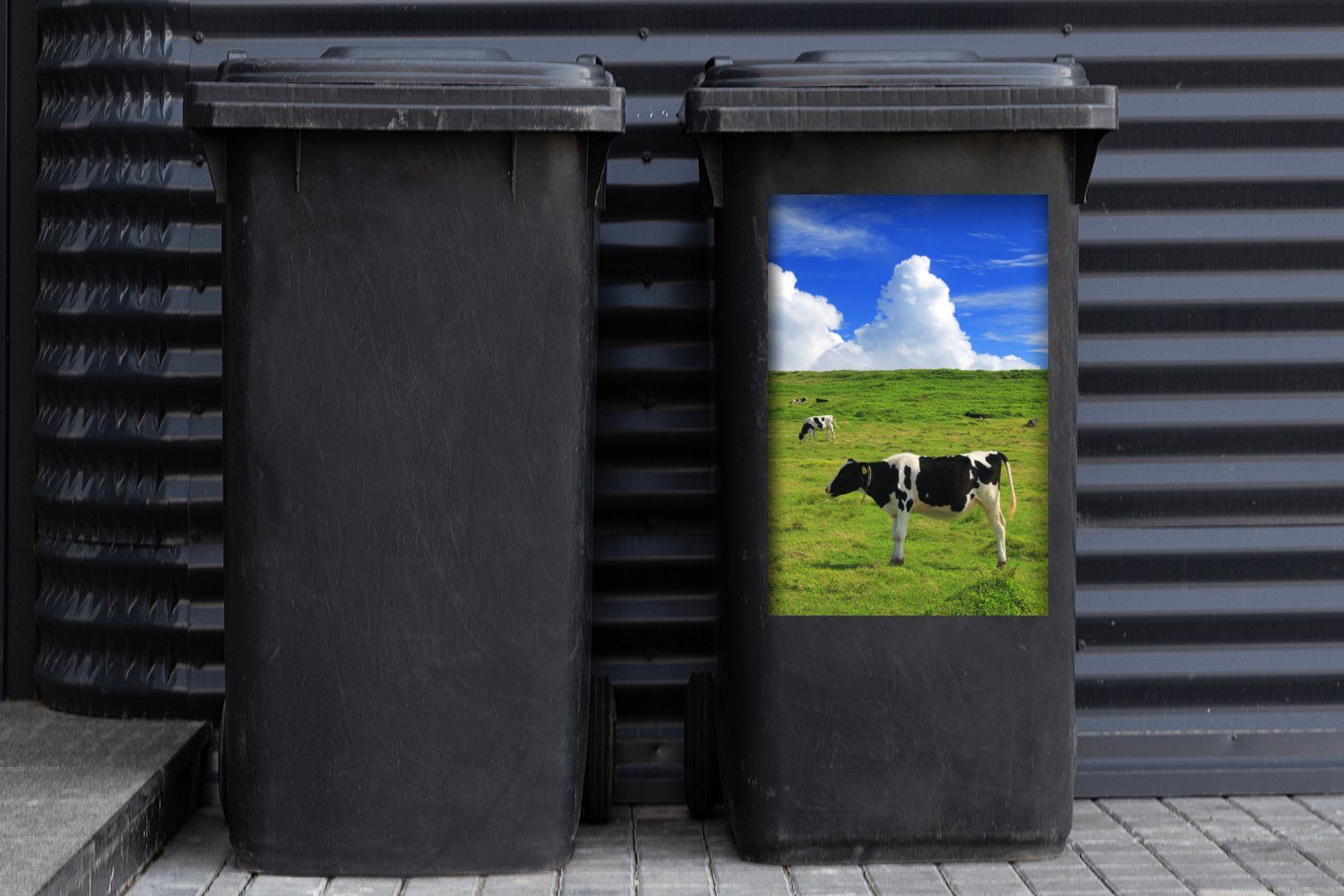 MuchoWow Wandsticker (1 Nutztiere - Container, Gras Mülltonne, Kühe Sticker, Mülleimer-aufkleber, - St), Abfalbehälter