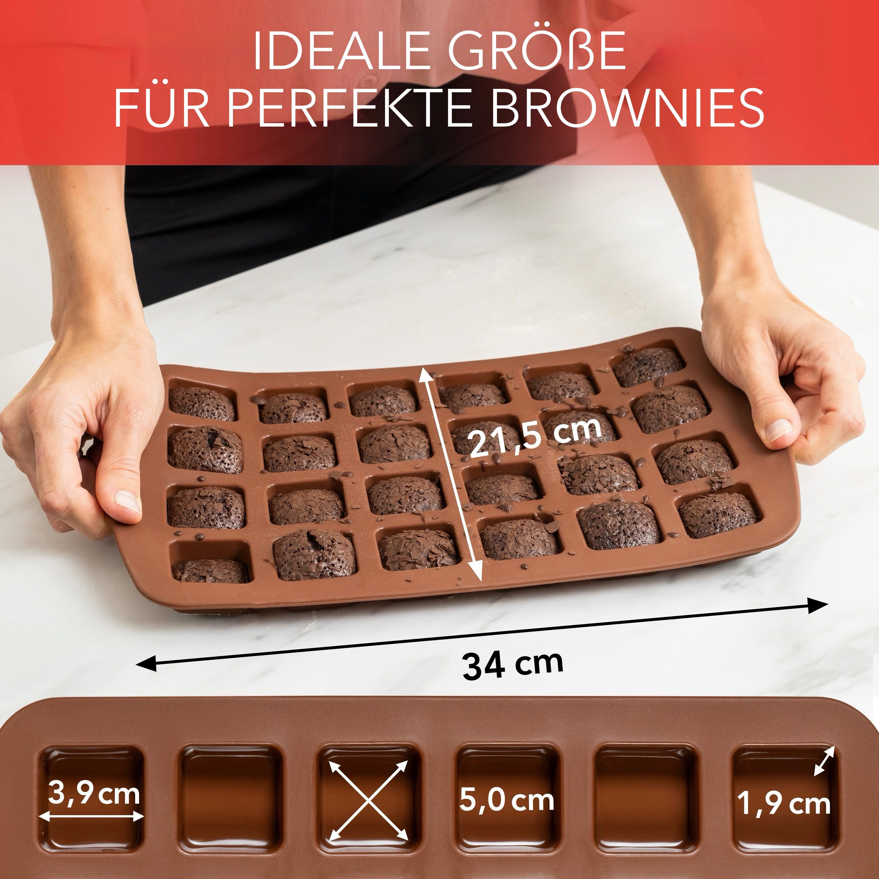 AVANA Backform Silikon Brownieform für 24 Brownies Backblech Kuchen Form Brownie, (2er Set), Antihaftbeschichtung, BPA-frei, Braun