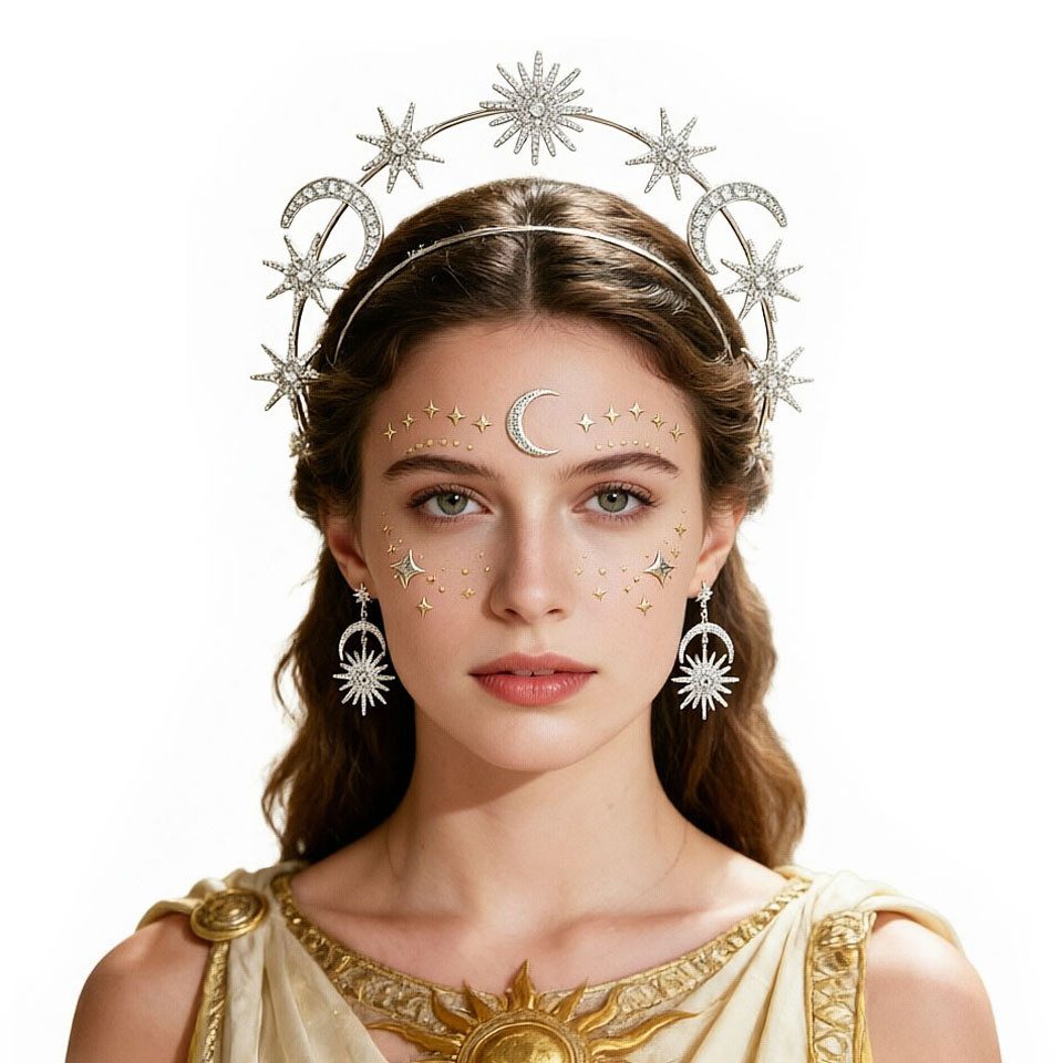 Zaewry Haarband Sternen-Mond-Haarband-Ohrring-Set, Sternen-Mond-Haarband, Glitzerndes Kopfschmuck, ideal für Rollenspiele, Halloween