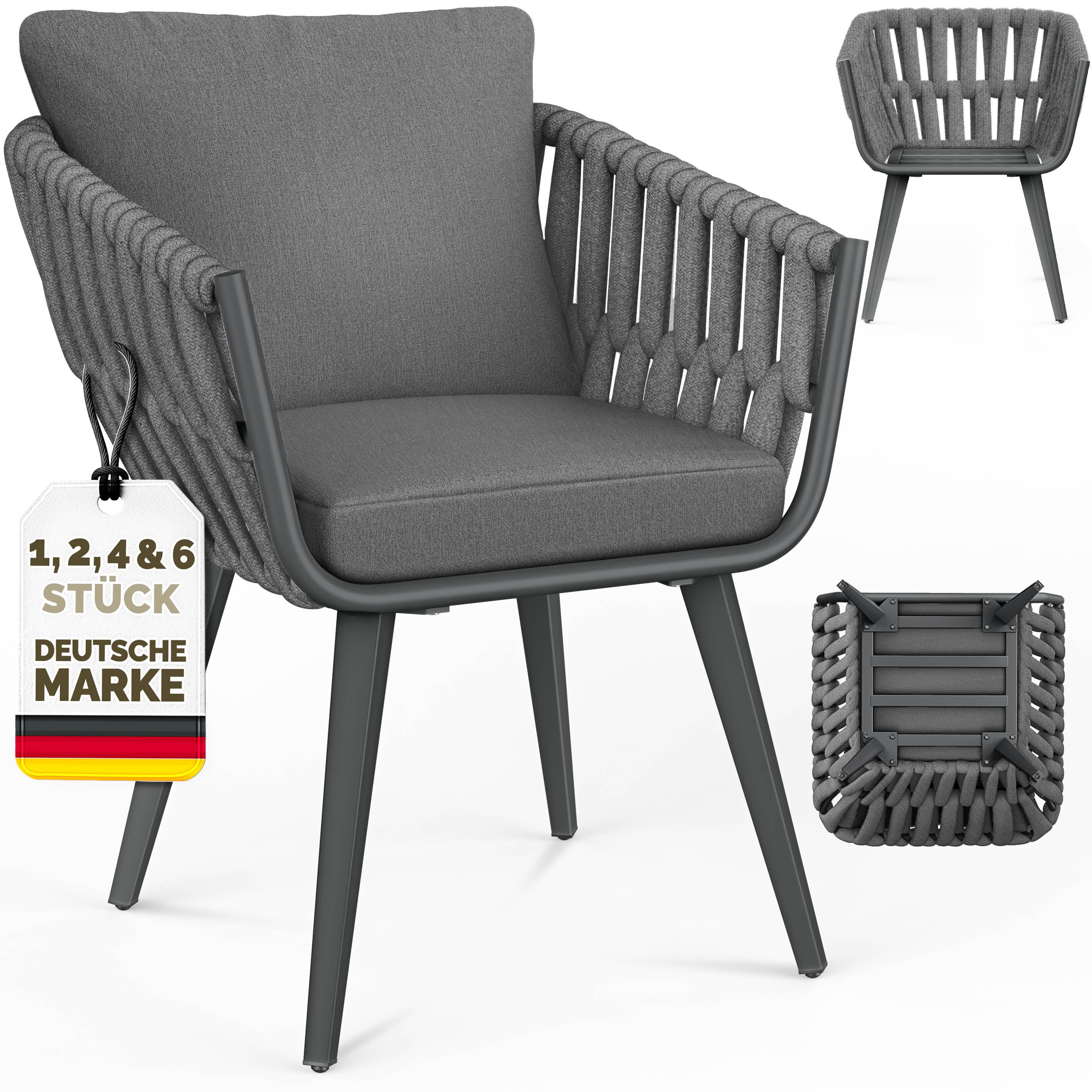 tillvex Gartentisch tillvex® Gartenstuhl Set Wetterfest mit Armlehne Rope Design (Gartenstühle UV-beständig Terrassenstuhl Rope Sessel Gartenmöbel, 2-St., Design Terrasse Balkon Outdoor Garten), belastbar
