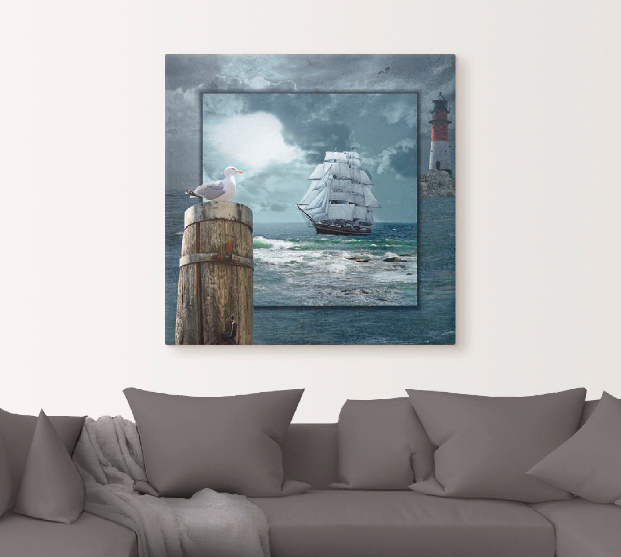 Artland Leinwandbild Maritime Collage mit Segelschiff, Boote & Schiffe (1 St), auf Holzrahmen gespannt