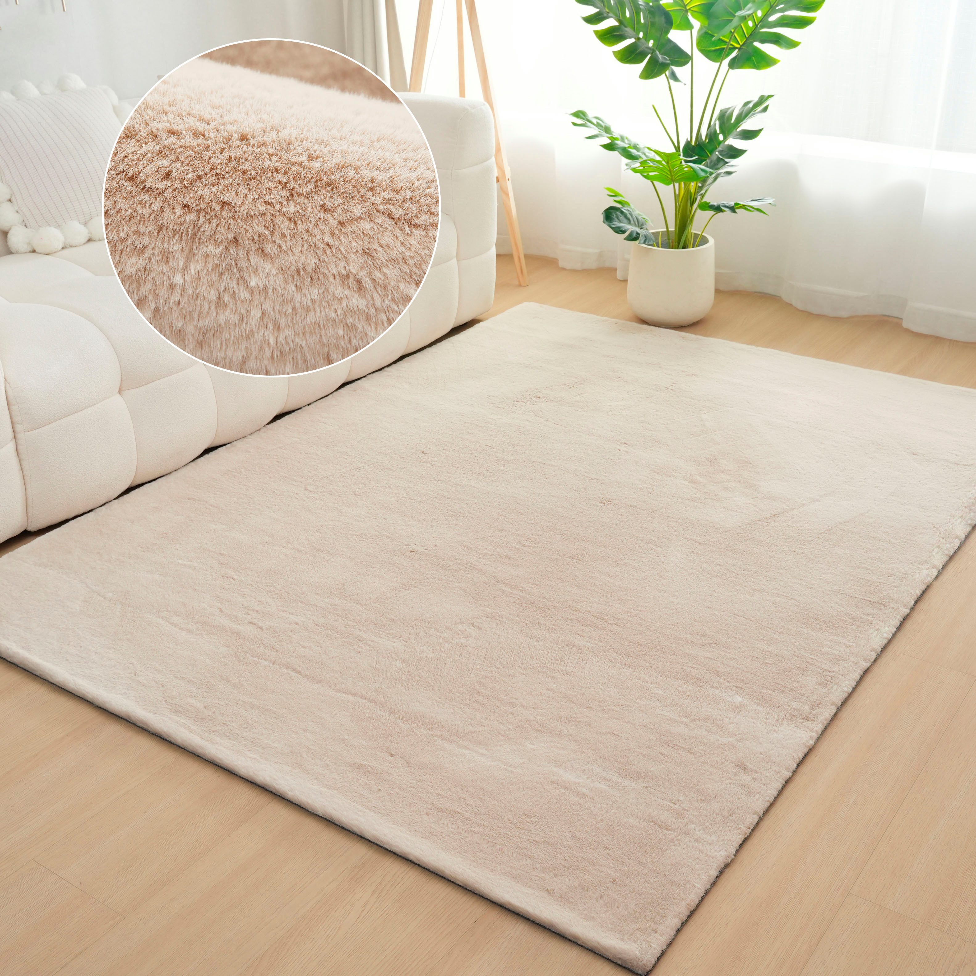 Bruno Banani Fellteppich Rabbit 2, Kunstfell Teppich, Modern, rechteckig, Höhe: 25 mm, Kaninchenfell-Haptik, sehr weich, Wohnzimmer, Schlafzimmer, Esszimmer