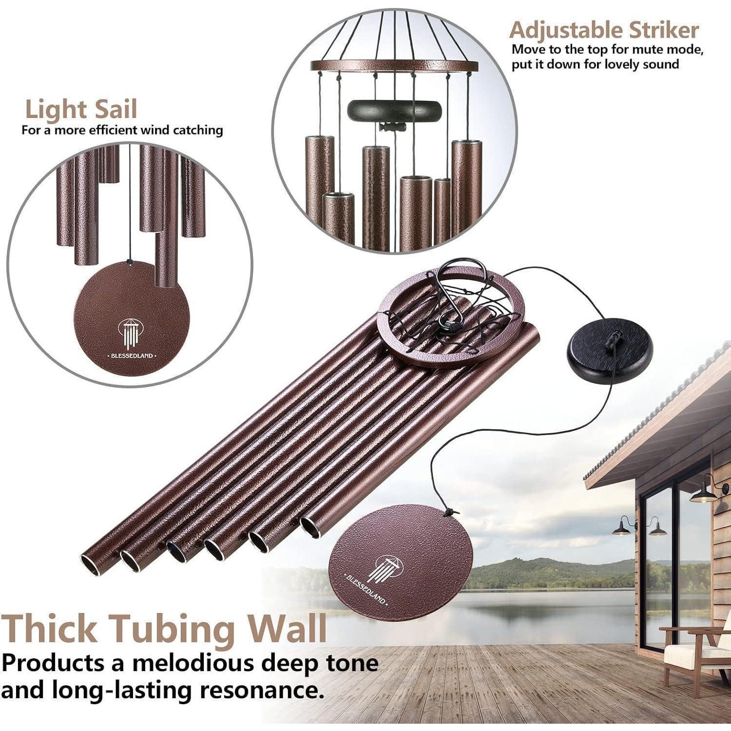 BLESSEDLAND Windspiel Premium Windspiel Garten Hängend 6 Metallrohre Tiefer Ton Patio