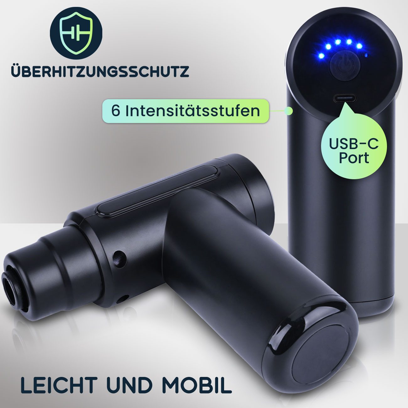 Casativo Massagepistole Kompakte Hand-Massagepistole, 4 Aufsätze, 6 Stufen, USB-C-Akku, Mini Massage Gun mit 1800mAh Akku, 15-Minuten-Abschaltautomatik