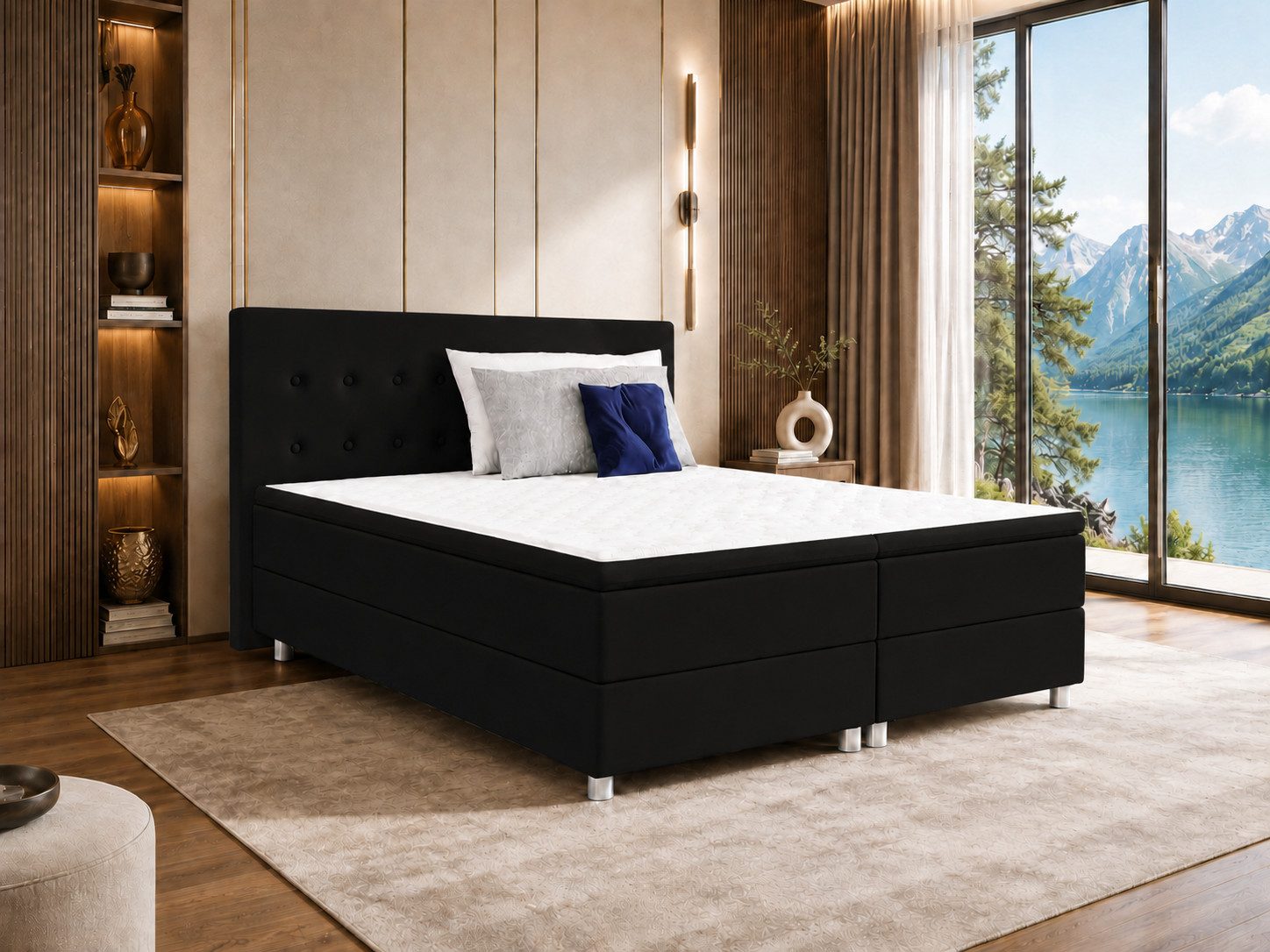 Best for Home Boxspringbett mit gepolstertem Kopfteil, komfortabler Bonnell-Matratze & 5 cm Topper (Boxspringbett-Set mit Matratze und Topper, 1-St., 90x200 120x200 140x200 160x200 180x200 200x200), Handwerksqualität,TOP Preis-Leistungs-Verhältnis