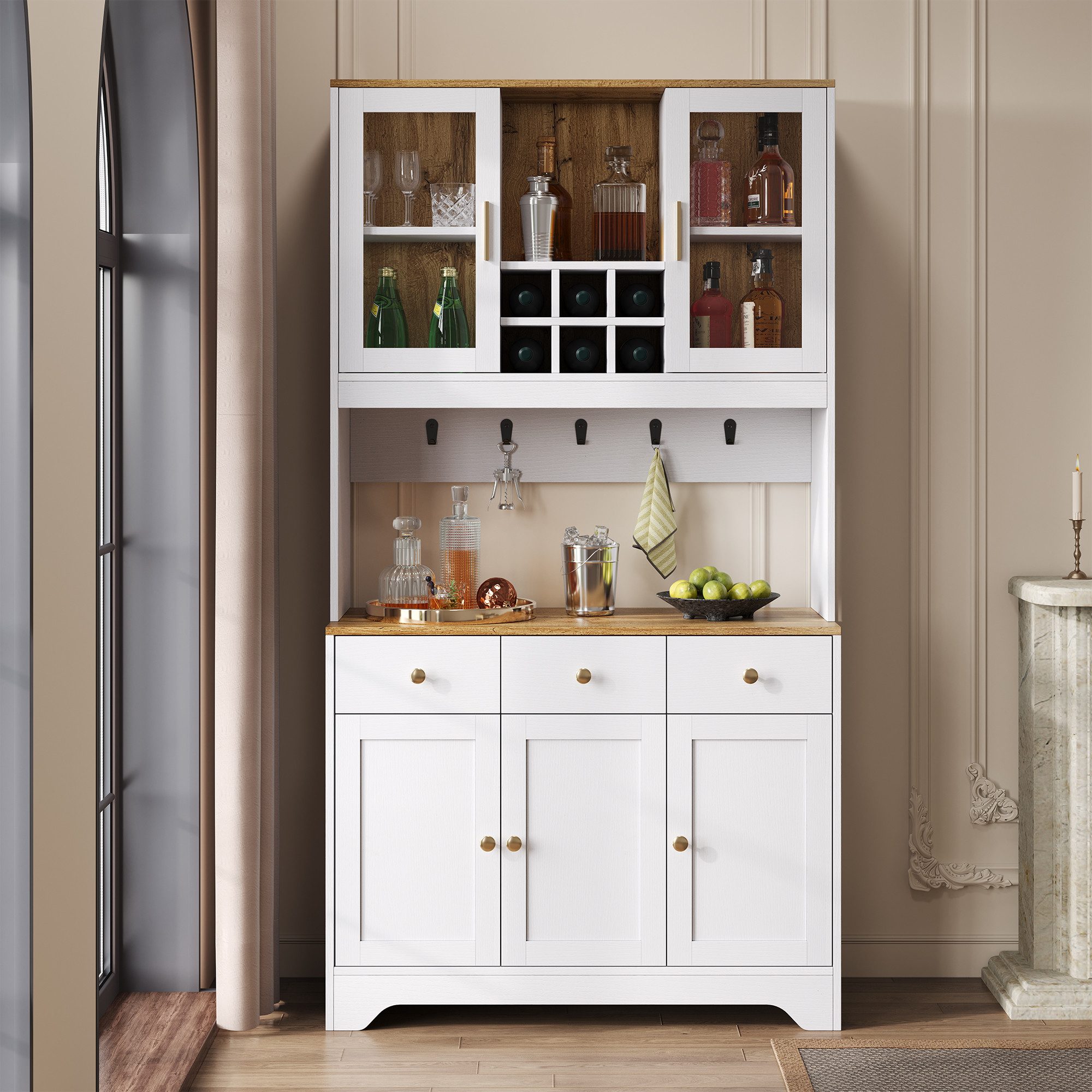 HAUSS SPOLE Küchenbuffet mit Weinregal,Highboard Aufwahrungsschrank mit Sch günstig online kaufen