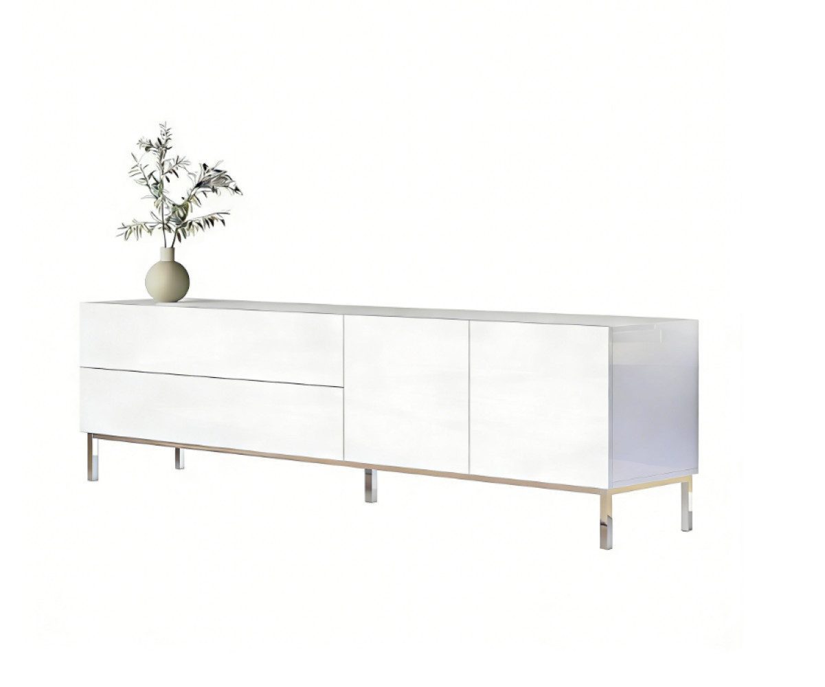 AMERLIFE Lowboard Hochglanz Weiß mit RGB LED, TV-Schrank 160x40x54,5 cm (1 St), für Fernseher bis 80 Zoll, verchromte Füße