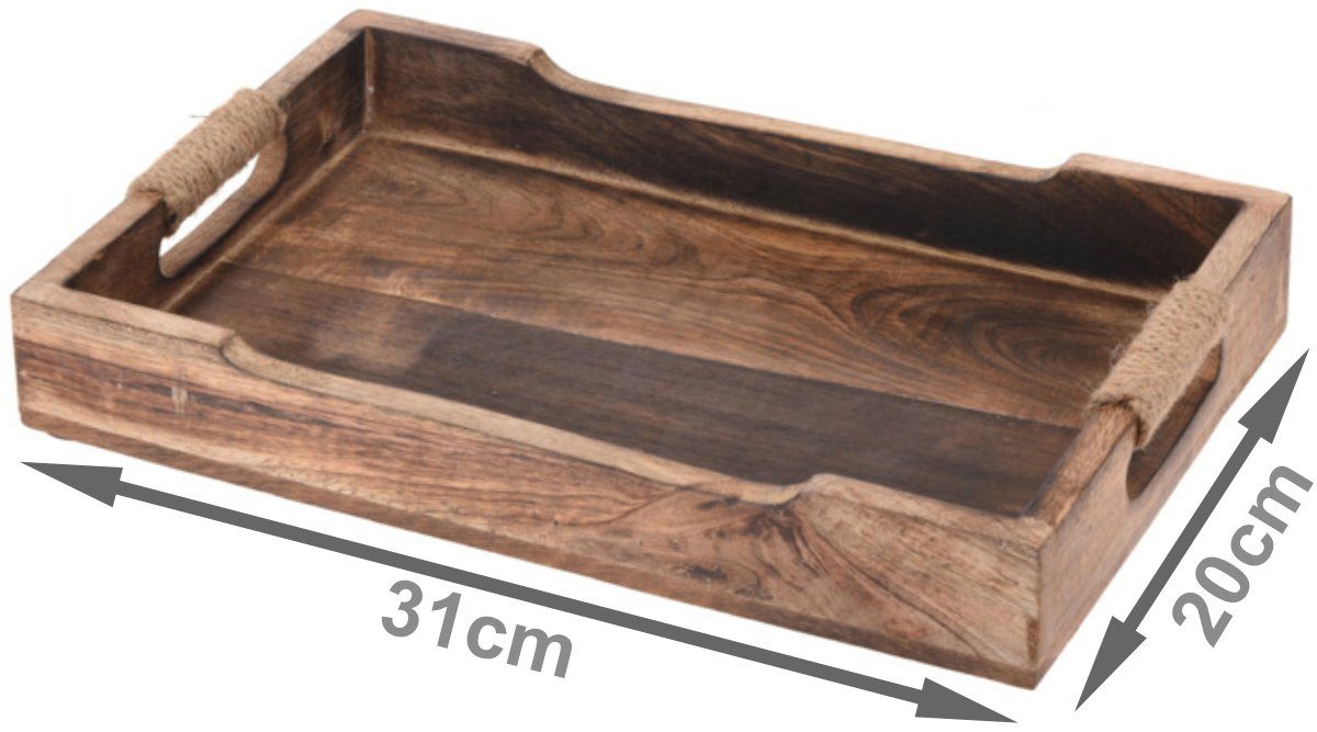 Koopman Tablett Serviertablett Holztablett Mango Braun Unbehandelt Rustikal 3 Größen, Mangoholz, (1-tlg), Tablett, Mangoholz, Serviertablett