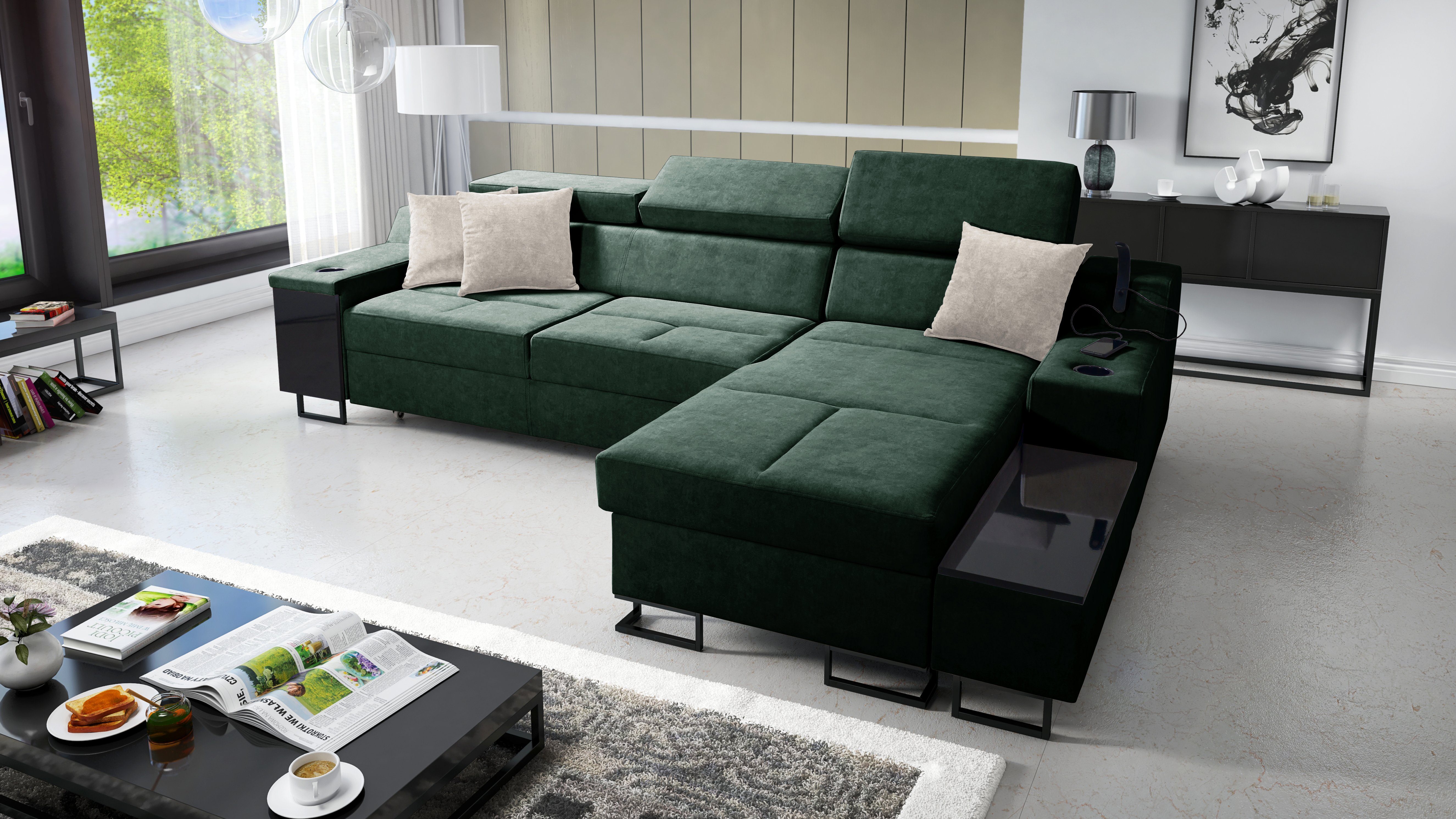 Best for Home für das Wohnzimmer Aria Moderne Ecksofa I Bettkasten WHISPER11 Schlaffunktion & Maxi
