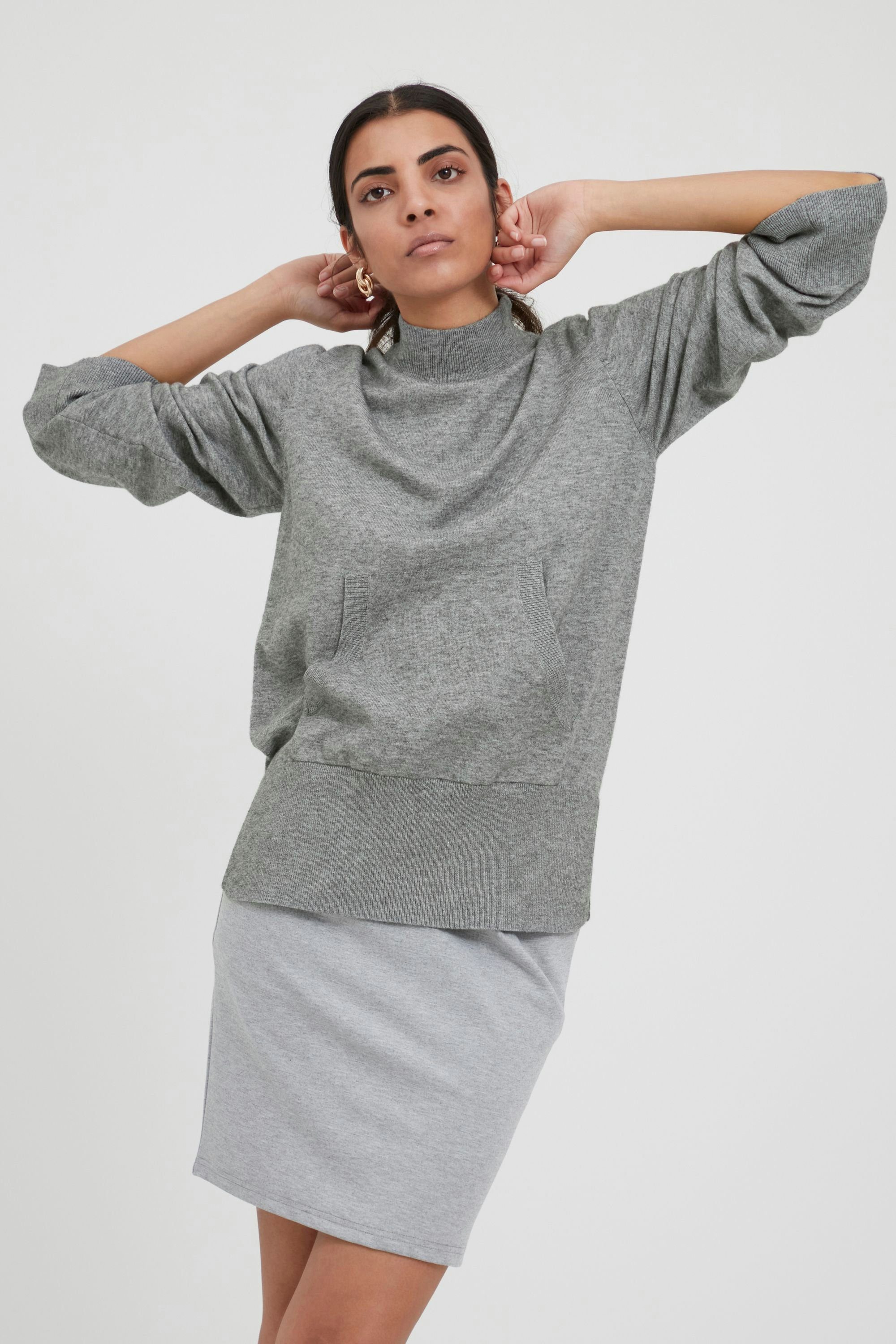 Ichi Sweatshirt IHKAVA LS6 - 20115036 Sweatshirt mit hohem Kragen Grey Melange (200318)