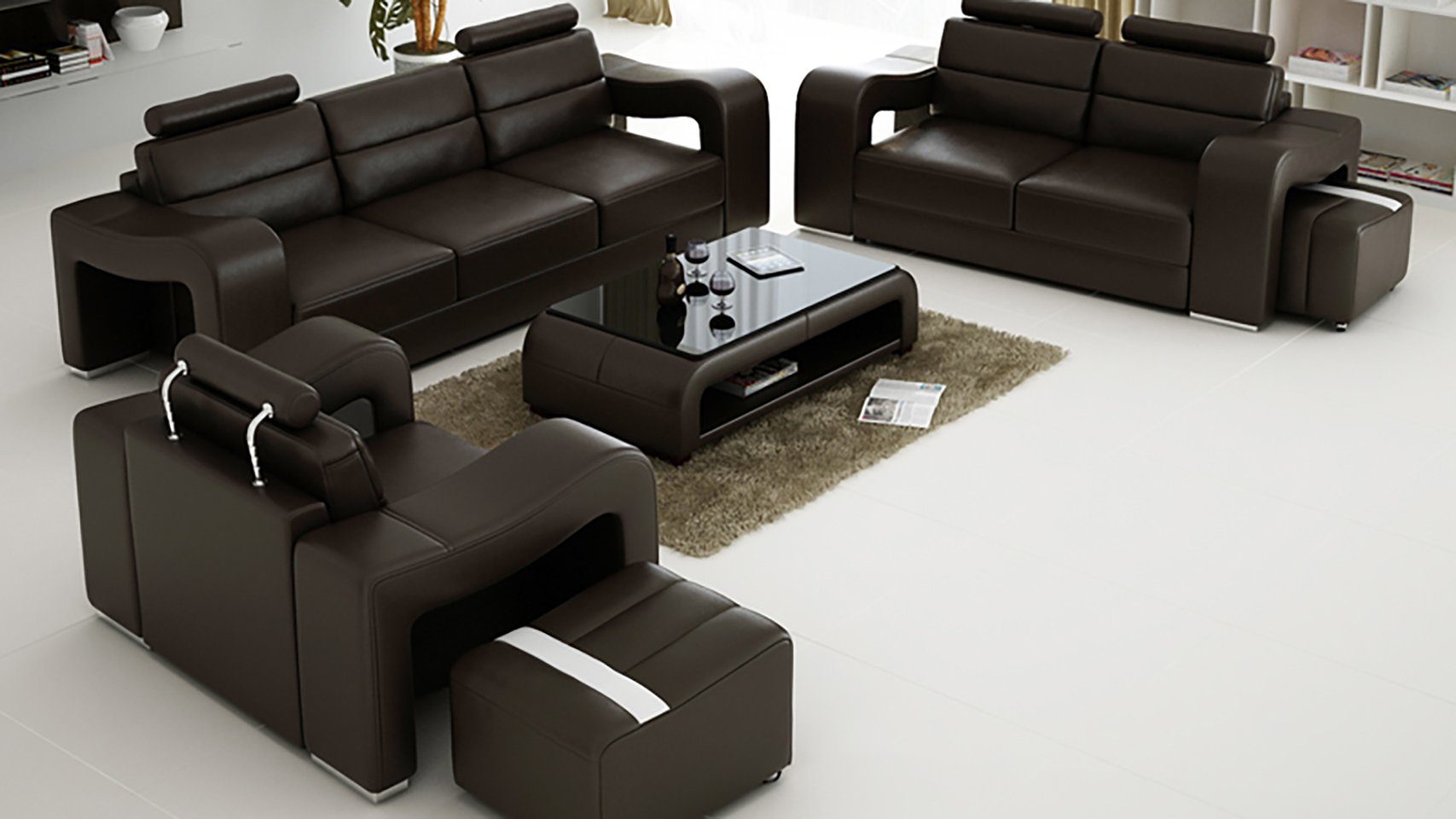 Garnitur Couchen, Made Polster in Braune Leder Sofa JVmoebel moderne 3+2+1 Couch Sofa Europe