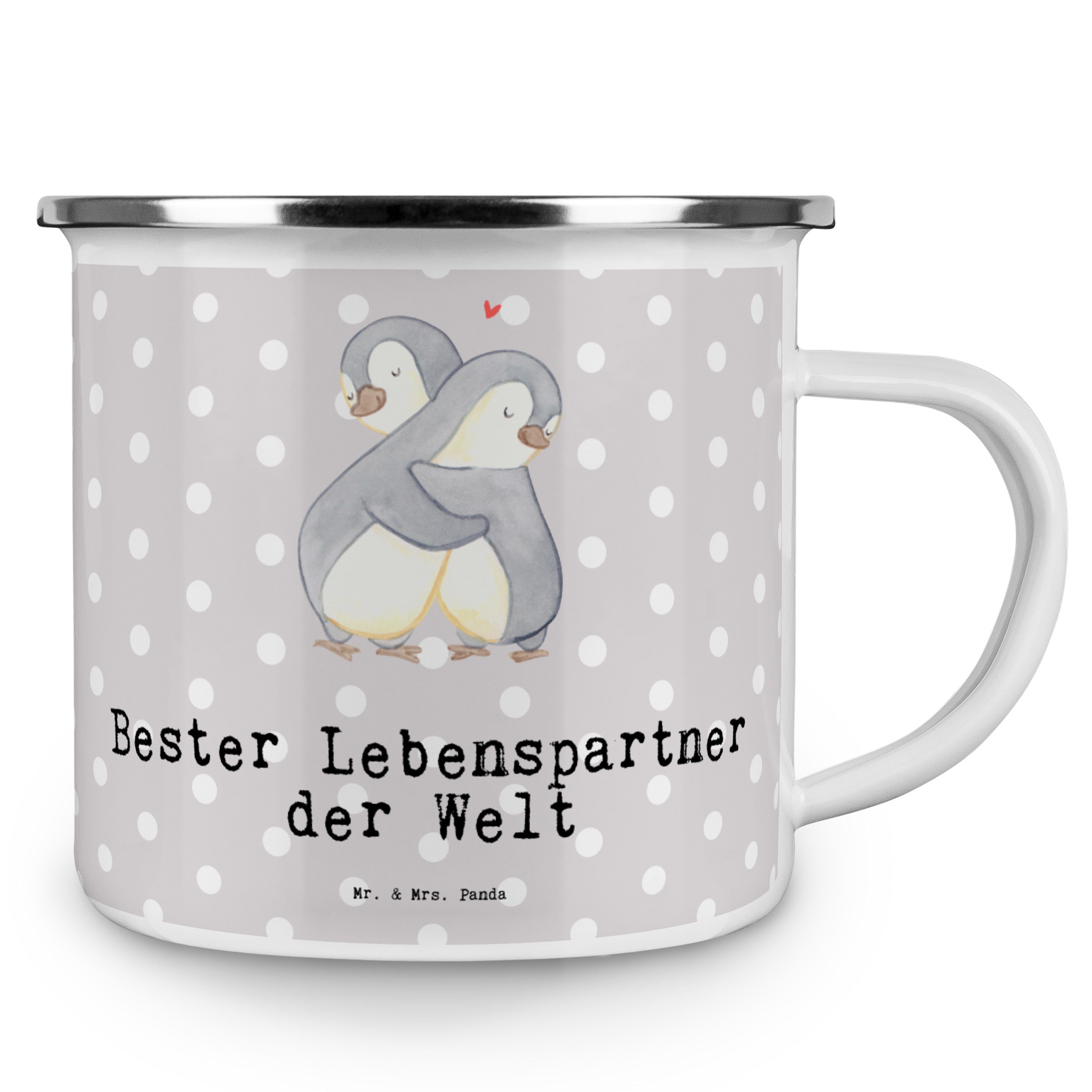 Bester Becher Geschenk, Freu, Welt Pastell der - Pinguin Grau Panda Mrs. Emaille Mr. & - Lebenspartner