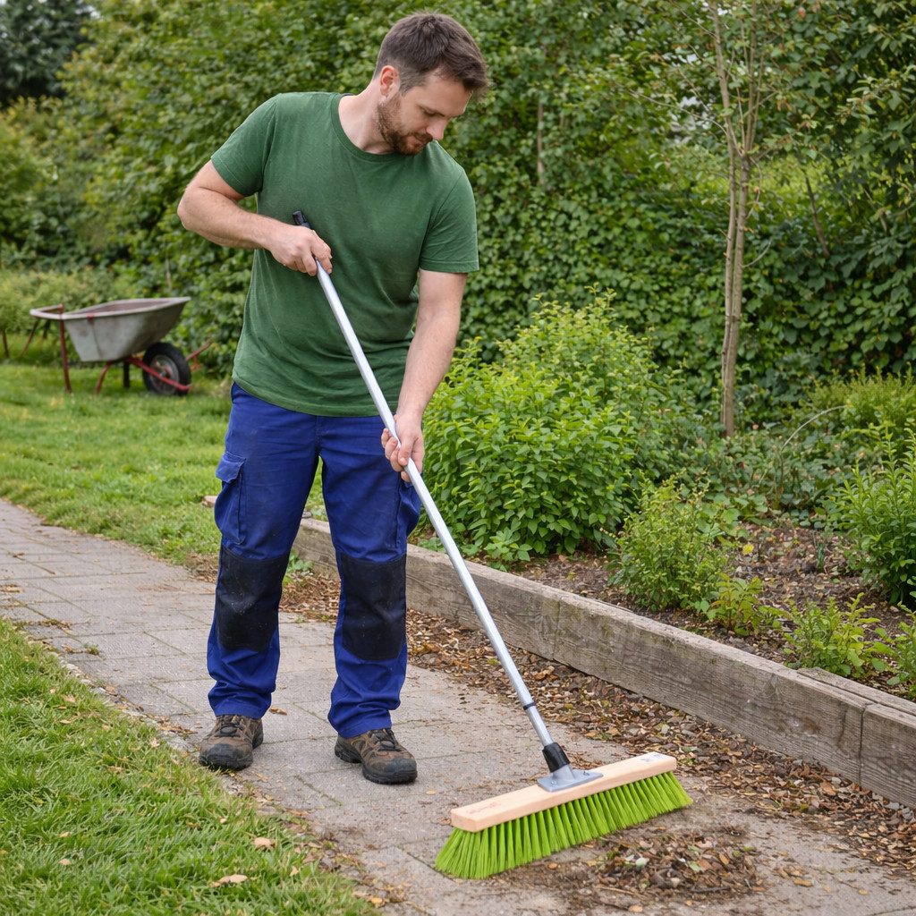 BawiTec Straßenbesen Straßenbesen Besen grüne Borsten mit Teleskopstiel Gartenbesen, Aussenbereich, Teleskopstiel, Langlebig, robust