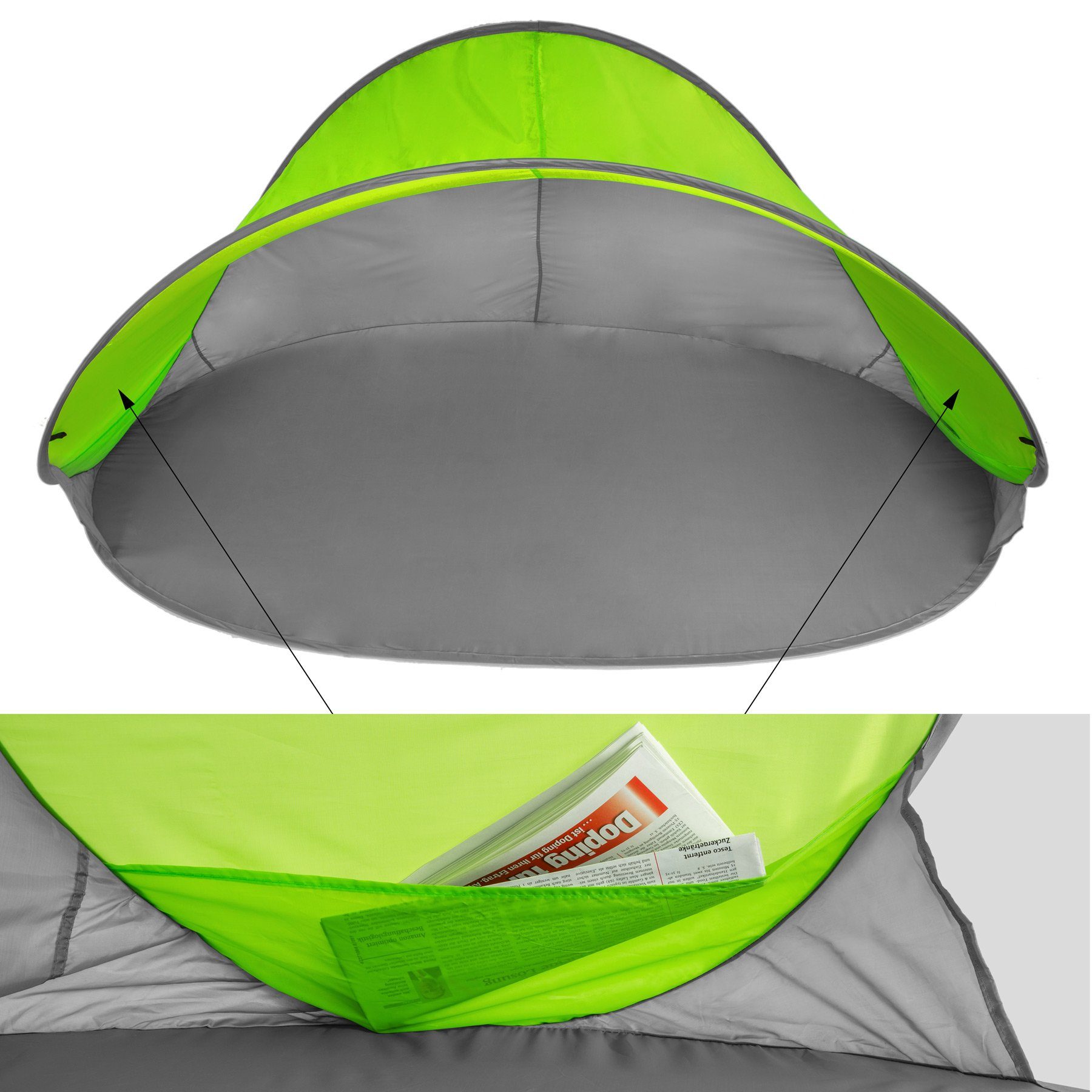 tectake Strandmuschel Pop-Up Strandmuschel, Personen: 2, selbstaufbauend mit Fiberglasgestänge