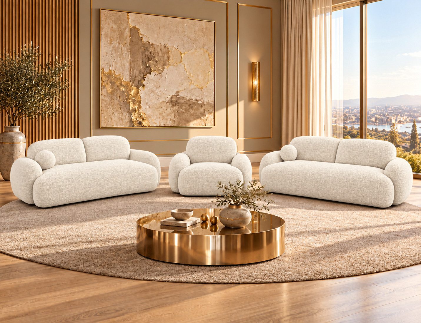 M-Punkt24 Sofa Sofa - Set VERONA 3-2-1 mit Bettfunktion BUBBLE SOFA, Made in Europe, mit Federkern, HR-Schaum, dicke HR-Schaum-Polsterung