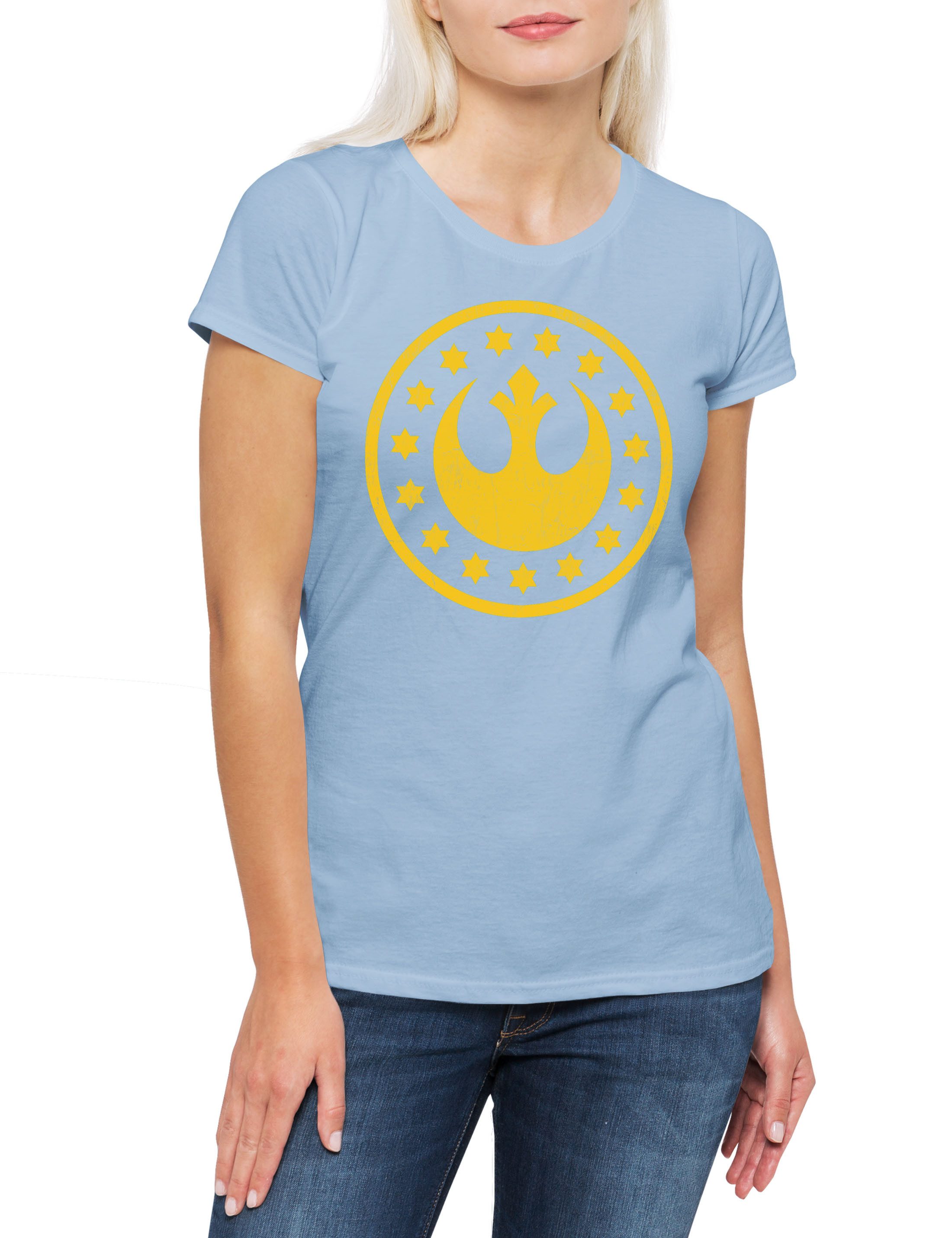 Print-Shirt New Republic Flag Damen T-Shirt Wars Rebels Krieg Rebellion Star Jedi
