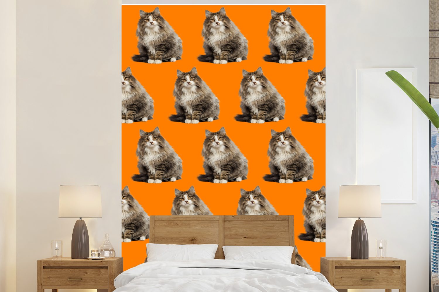 MuchoWow Fototapete Tiere - Orange - Muster, Matt, bedruckt, (3 St), Montagefertig Vinyl Tapete für Wohnzimmer, Wandtapete