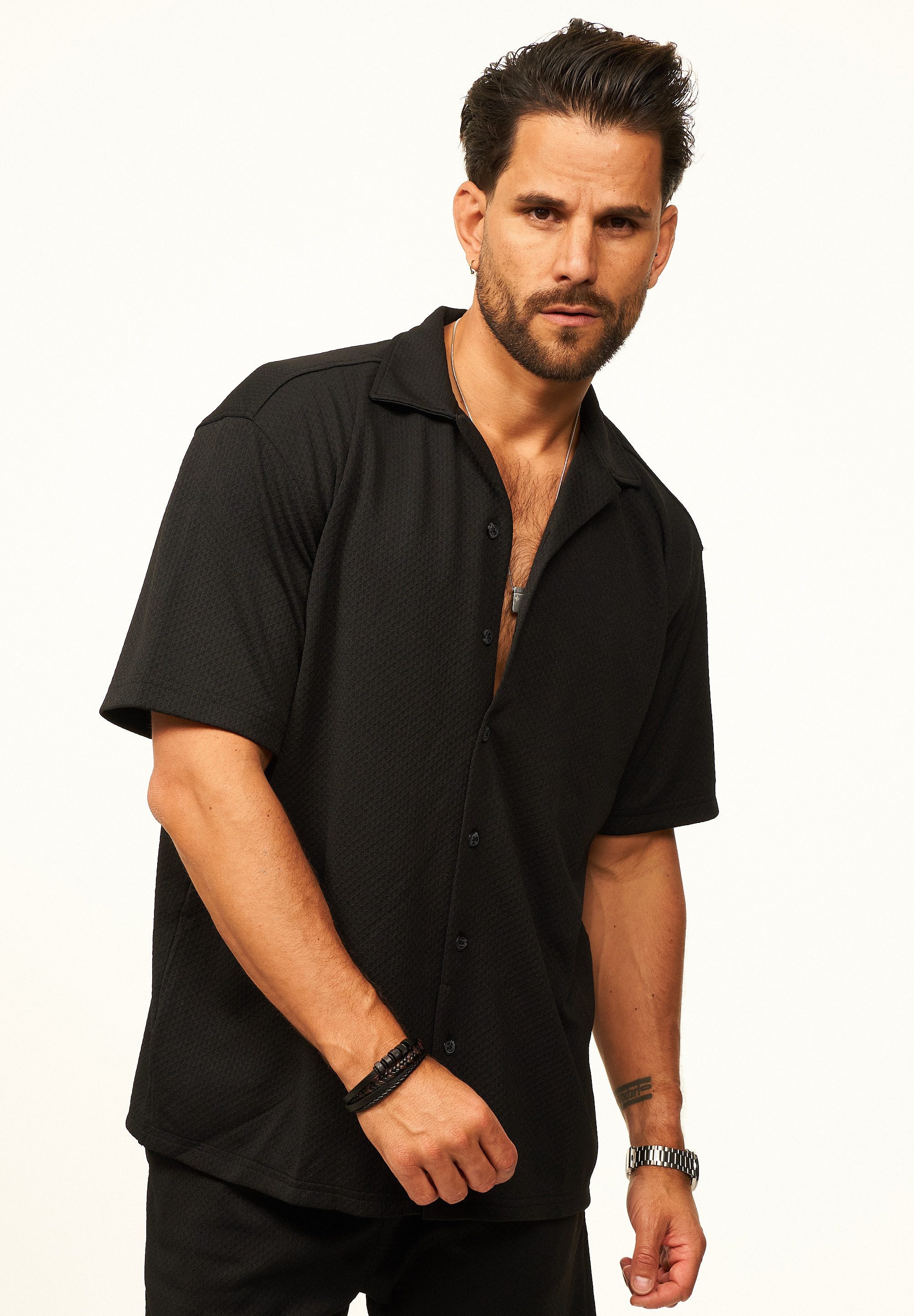 CARISMA Kurzarmhemd mit Struktur als lässiges Sommerhemd - Poloshirt für Herren Herren Polohemd T-Shirt im Regular-Fit - Strandhemd