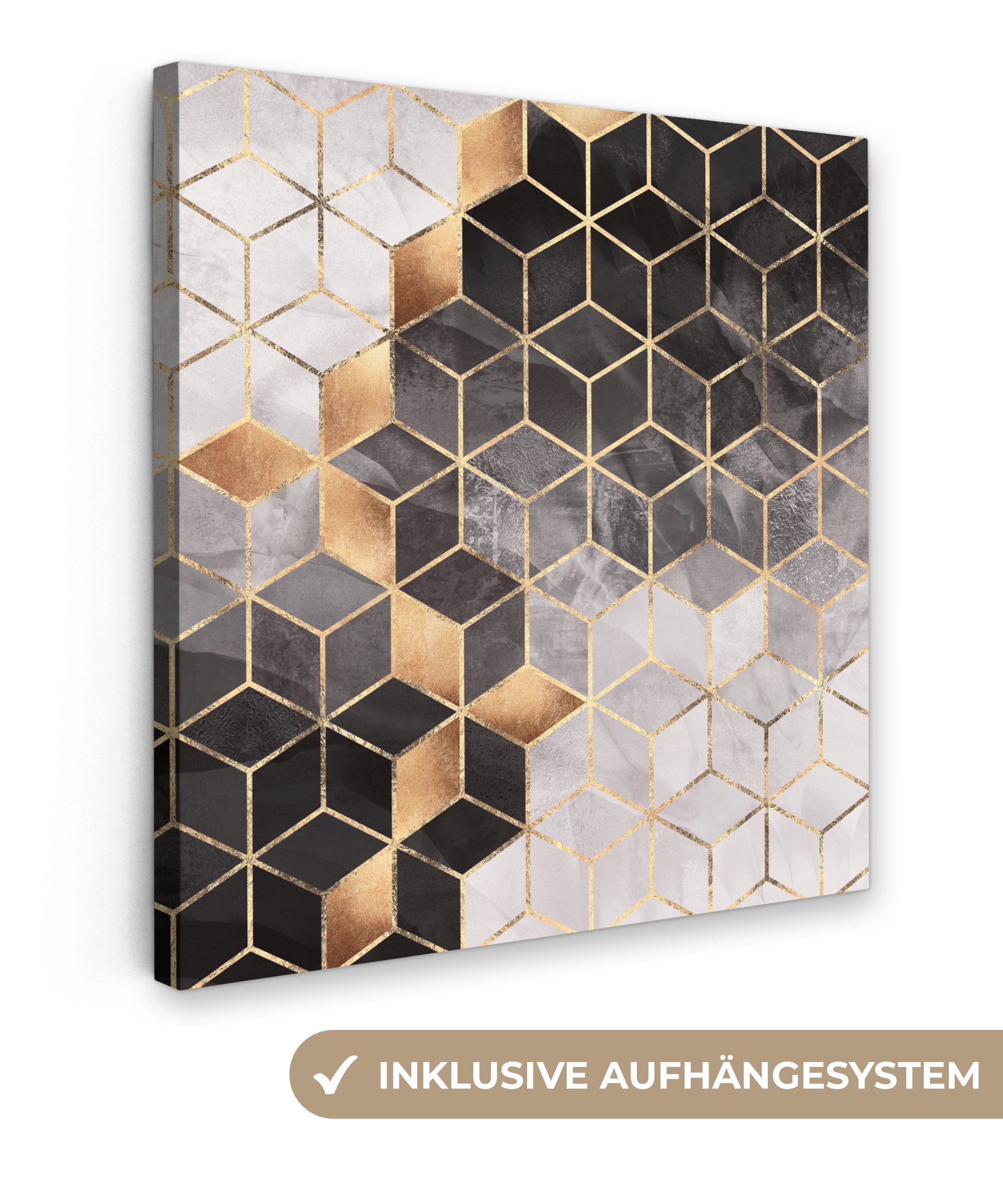 OneMillionCanvasses® Leinwandbild Abstrakt - Würfel - Gold - Muster - Schwarz - Weiß, Fotodruck (1 St), Wandbild, Deko Schlafzimmer Wohnzimmer Flur 20x20 cm. Reduzierter Preis € 19,55. Unverbindliche Preisempfehlung € 28,00, (€ 19,55 pro 1 Stk)