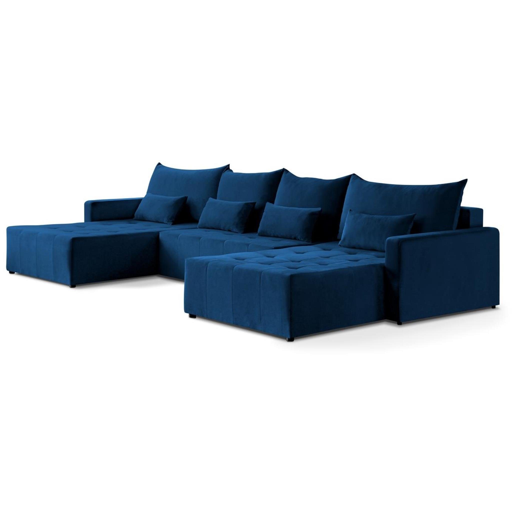 Marineblau Bono stilvoll U-Form Beautysofa Bettkasten, (kronos Lounge Ecksofa Bettfunktion, U, Corner Ecke mit Schlaffunktion, 09) Sofa