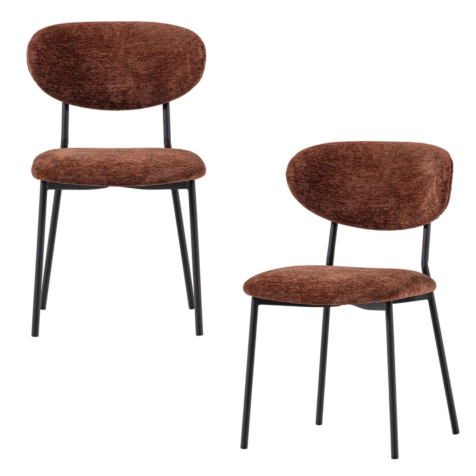 WOOOD Stuhl Kjeld 2er-Set aus Stoff, Braun – modern, mattschwarzes Metallgestell, Weicher und bequemer Stoff