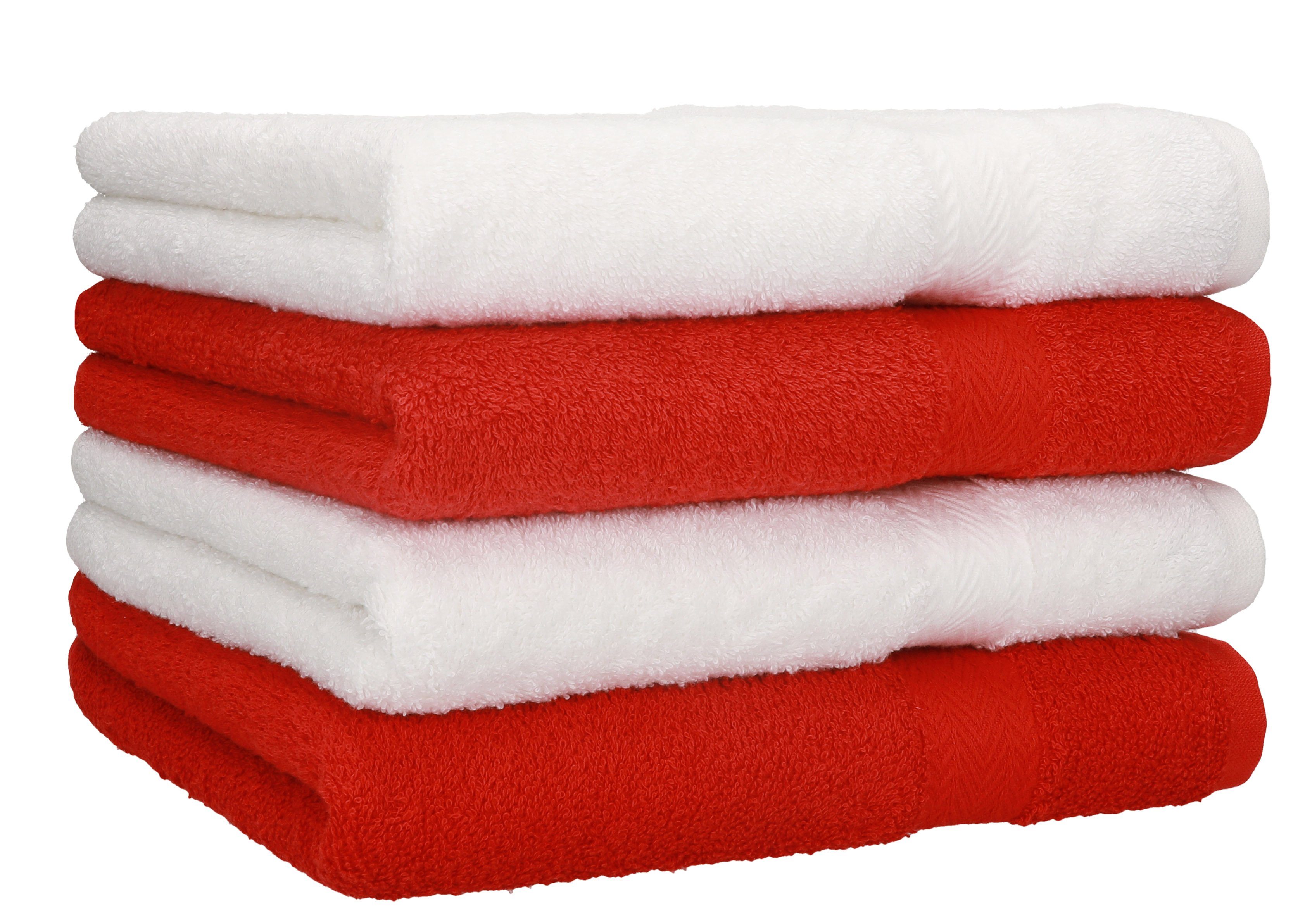 Betz Handtücher 4 Stück Handtücher Premium 4 Handtücher Farbe weiß und rot, 100% Baumwolle