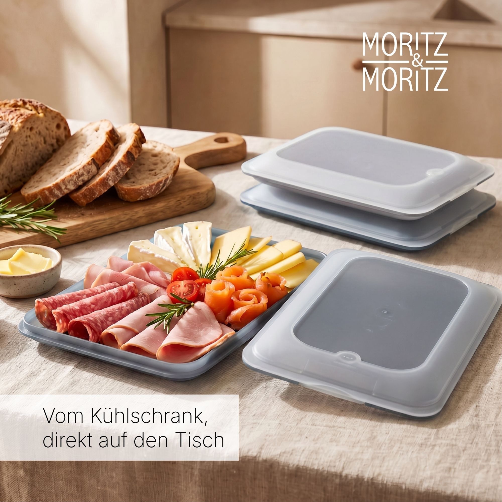 Moritz & Moritz Frischhaltedose Frischhaltedose 4er Set Aufschnittdosen stapelbar - dunkel, Kunststoff, (Set, 4-tlg., Set), Inkl. 4 Sticker, mit Deckel für Opti – Bild 4 von 5