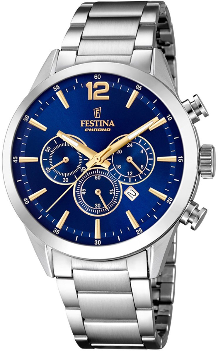 Festina Chronograph Festina Herren Uhr F20343/2 Edelstahl, Herren  Armbanduhr rund, Edelstahlarmband silber, Leuchtzeiger