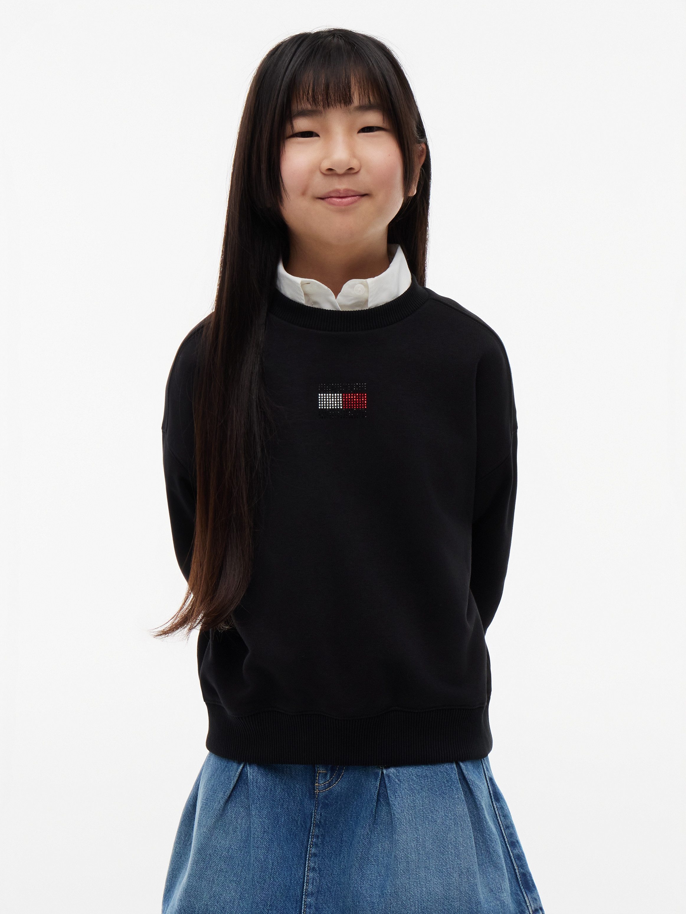 Tommy Hilfiger Sweatshirt Glitzersteine, Rundhalsausschnitt, Regular Fit, Kinder bis 16 Jahre