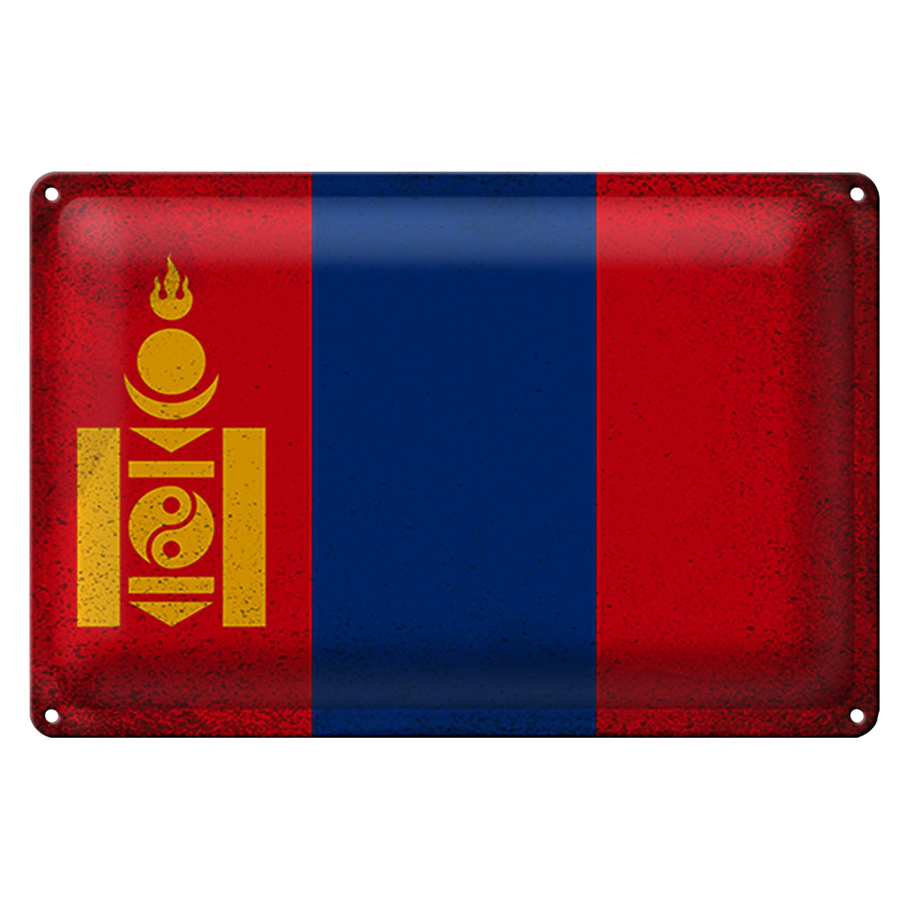 Metallschild Flagge Mongolei 18x12cm Flag Mongolia Vintage