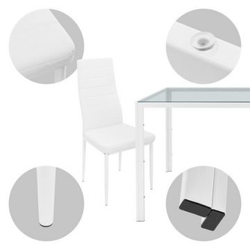 ML-DESIGN Essgruppe Esszimmergruppe Esszimmerstühle Esszimmergarnitur, 5-tlg für 4 Personen Weiß Modern mit 4 Stühlen Tisch mit Glasplatte