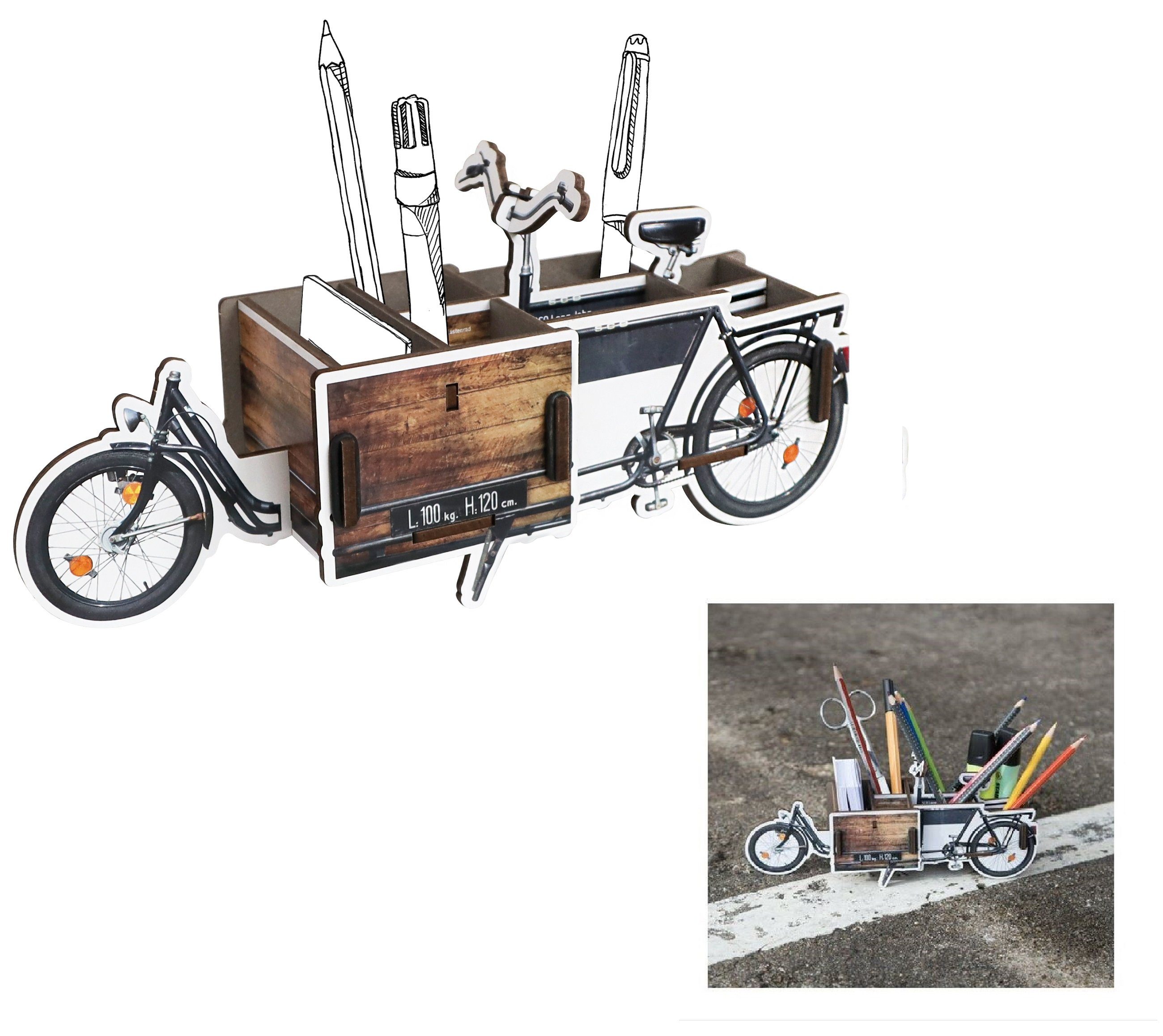 WERKHAUS® Aufbewahrungsbox Werkhaus Stiftebox Lastenrad Long John Stifte Köcher Halter WE2026