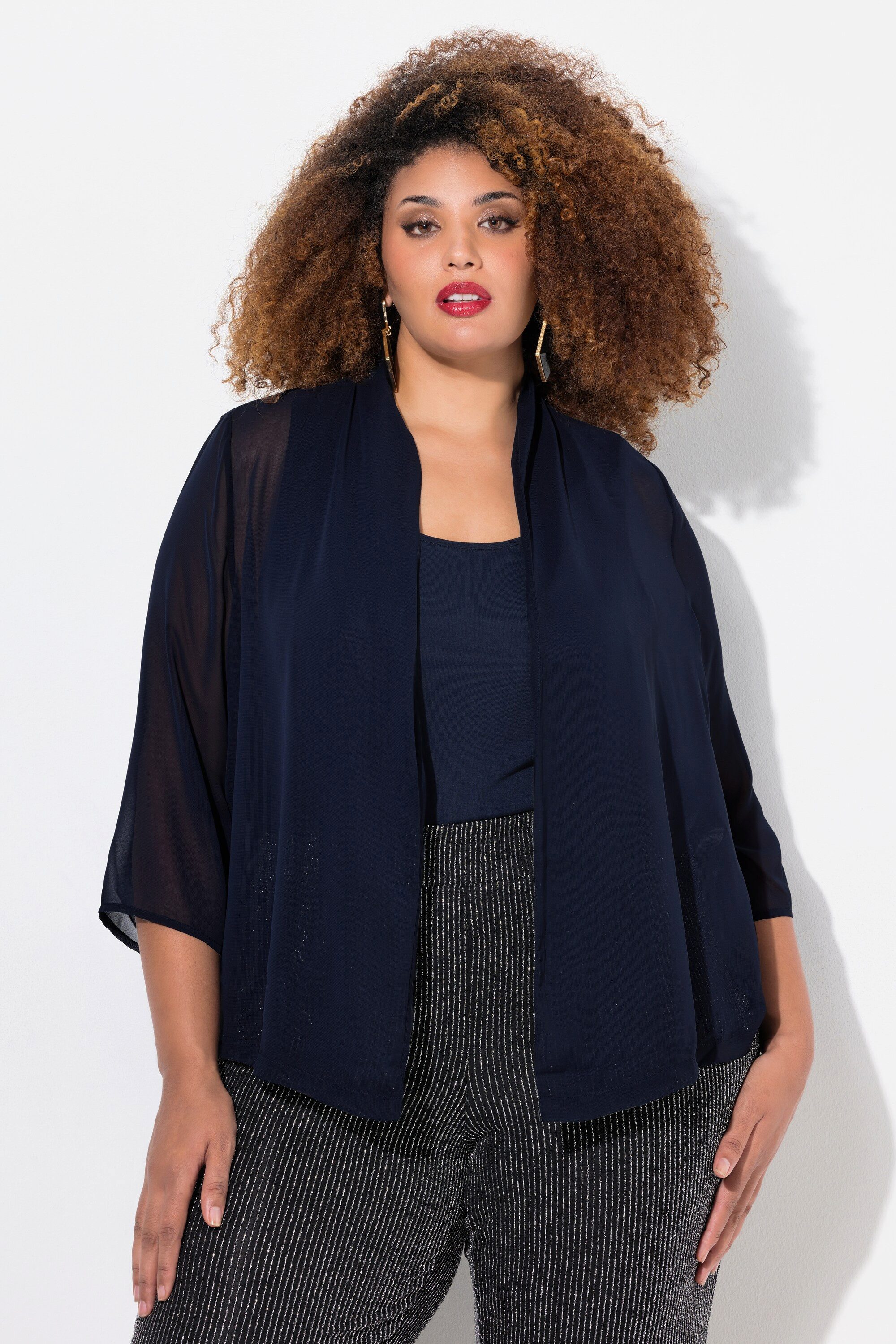 Ulla Popken Kurzjacke Chiffonjacke Oversized Schalkragen 3/4-Arm