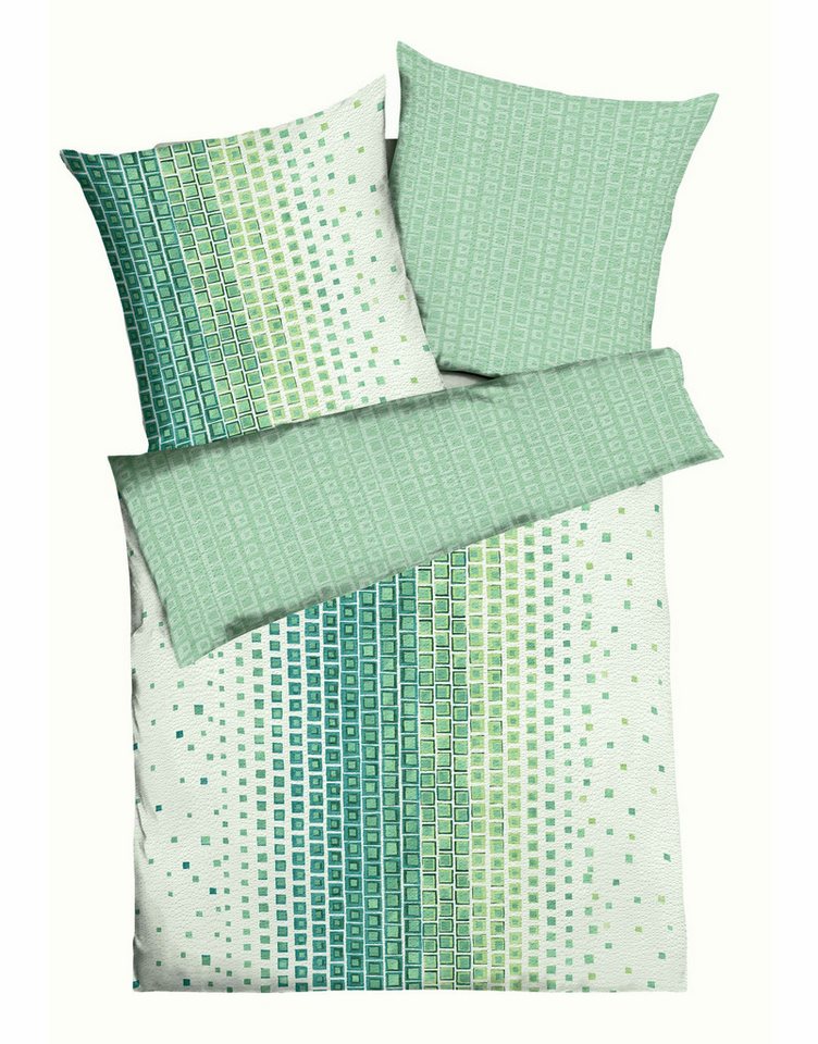 JACK Wendebettwäsche 135x200cm / 155x220cm Oxygen Jade Kaeppel, Seersucker, 2 teilig, Quadrate mit Farbverlauf in Türkis Grün, Offwhite