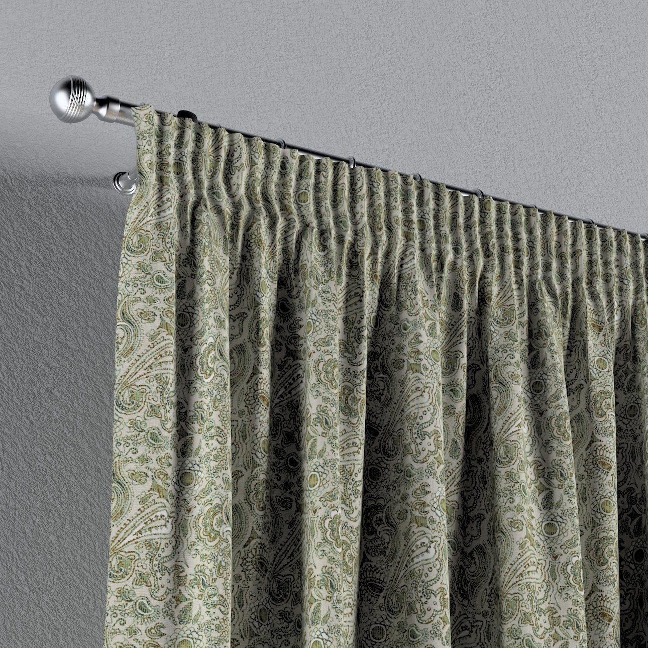 Kräuselband Vorhang mit 130x100 Flowers, Vorhang grün-beige cm, Dekoria