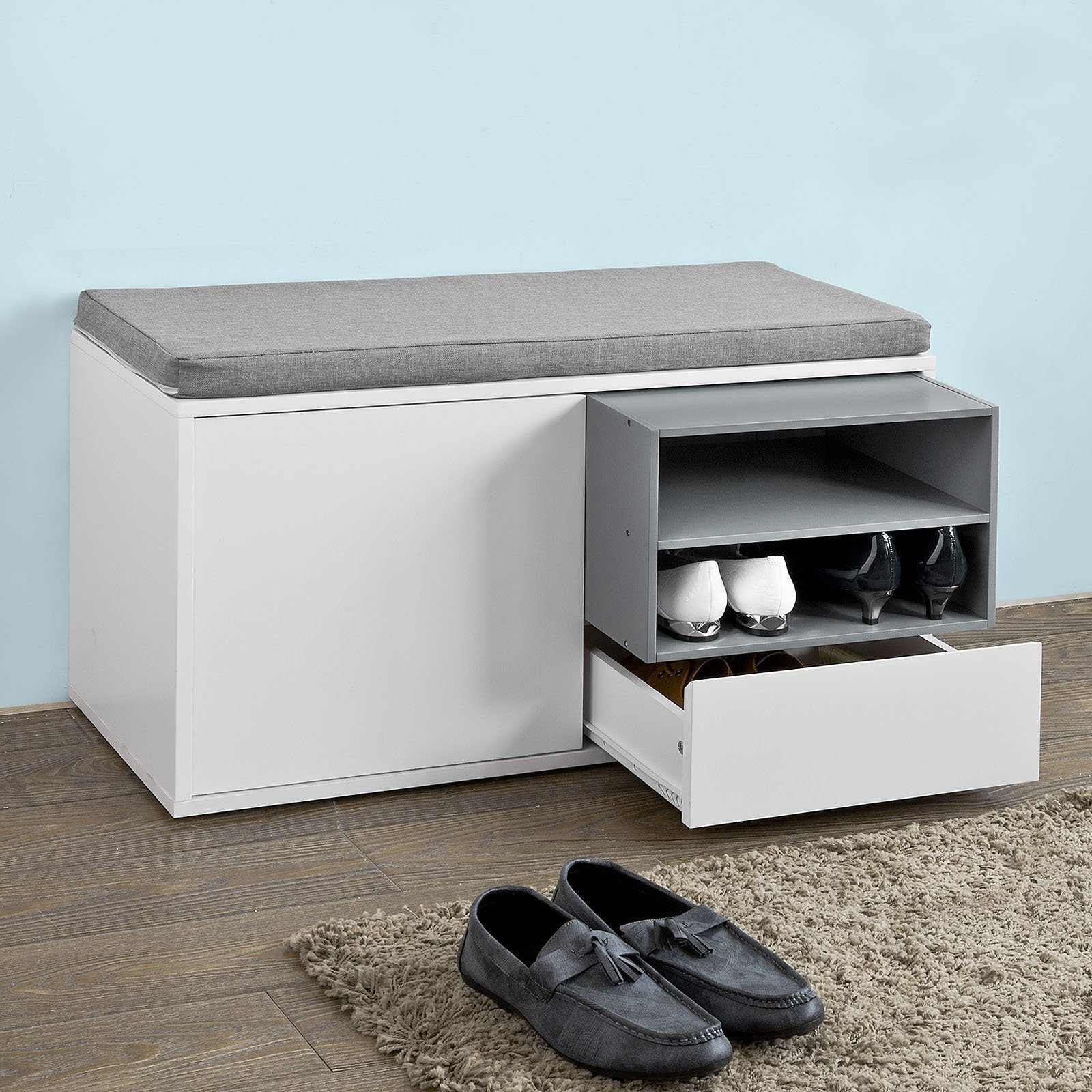 SoBuy Schuhbank FSR37, Sitzbank mit Sitzkissen Bettbank Schuhschrank Garderobenban