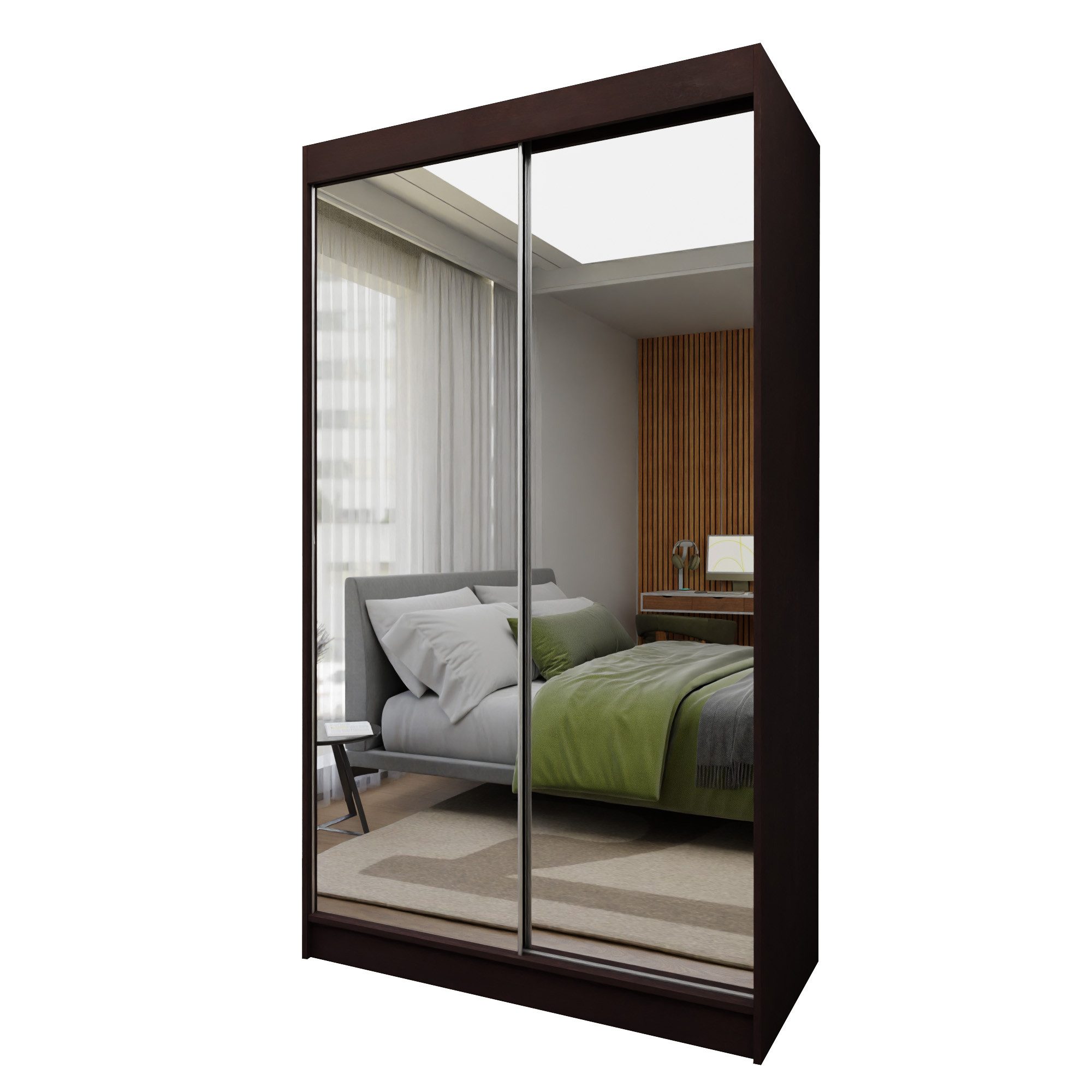 Masseno Schwebetürenschrank BELLINA 120 cm Kleiderschrank mit Spiegel 2 Türen Wenge