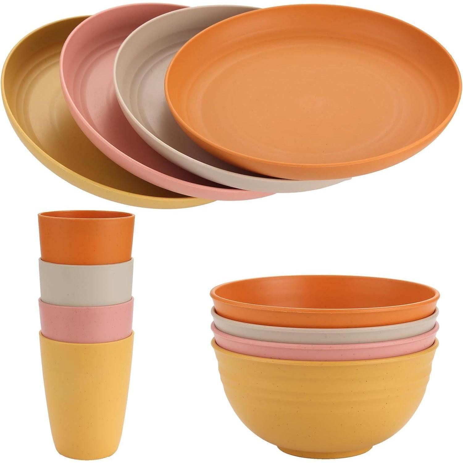 LuxusKollektion Geschirr-Set Camping Geschirrset 12teilig Teller Schüssel Tassen 12pcs Bunt 1