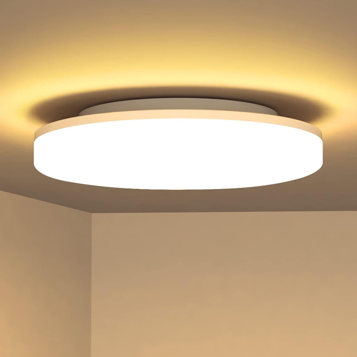Nettlife LED Panel Deckenlampe Rund Badlampe Decke 24W 2700K Badezimmer, IP54 Wasserdicht, LED fest integriert, Warmweiß, für Schlafzimmer Flur Küche Wohnzimmer Balkon