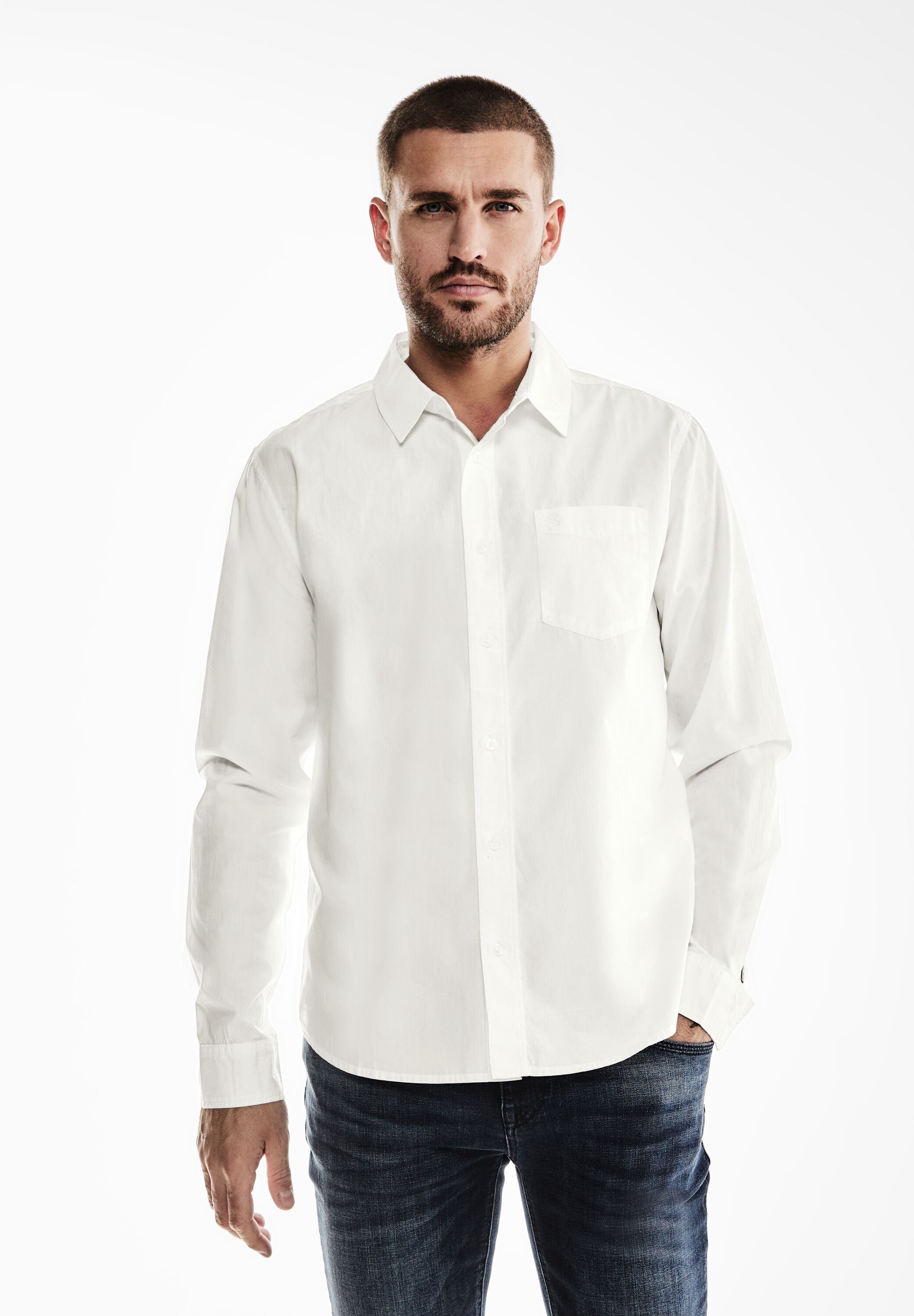 STREET ONE MEN Langarmhemd aus reiner günstig online kaufen