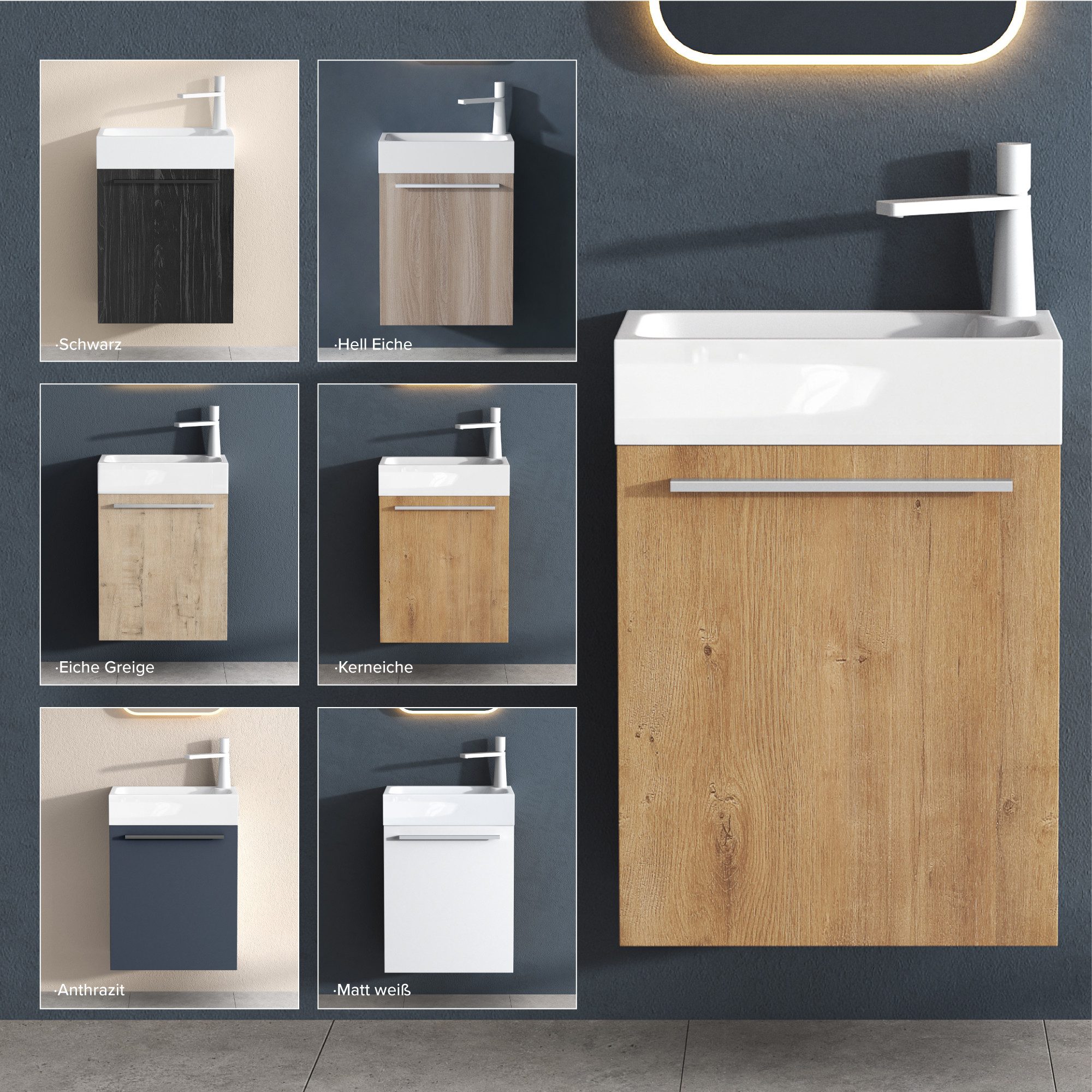 doporro Badezimmer-Set Waschtisch mit Unterschrank Gäste-WC E1-Platte Holzbeschichtung PISA, 46cm Breite, wasserdicht – Bild 3 von 5
