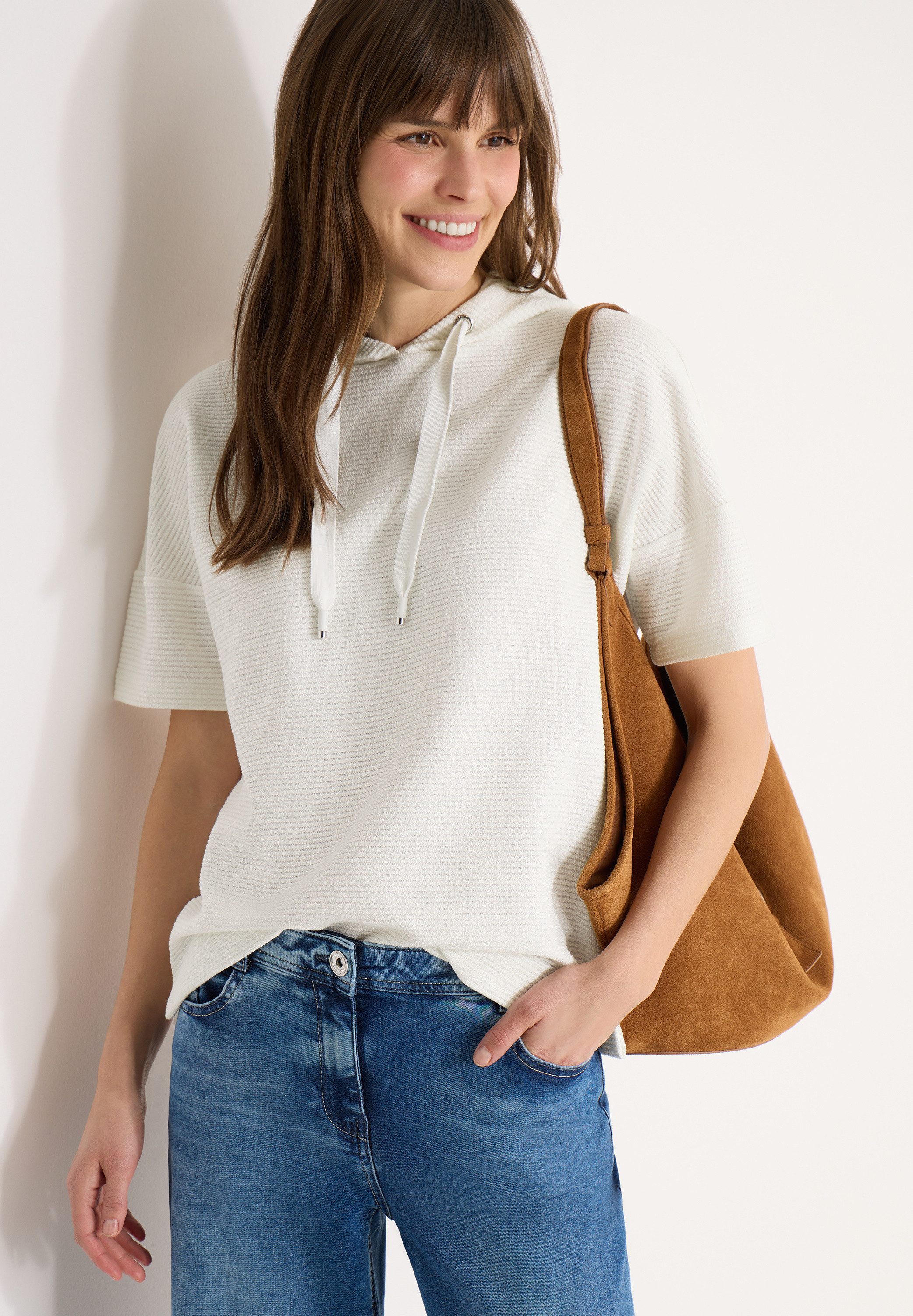 CECIL Sweater Halbarm mit Kapuze und Tunnelzug