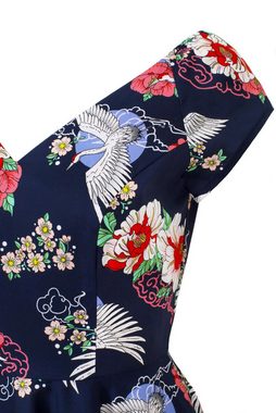 Hell Bunny A-Linien-Kleid Misa Swing Dress Retro Blumenmuster Kranich Vintage Tropical Flowers