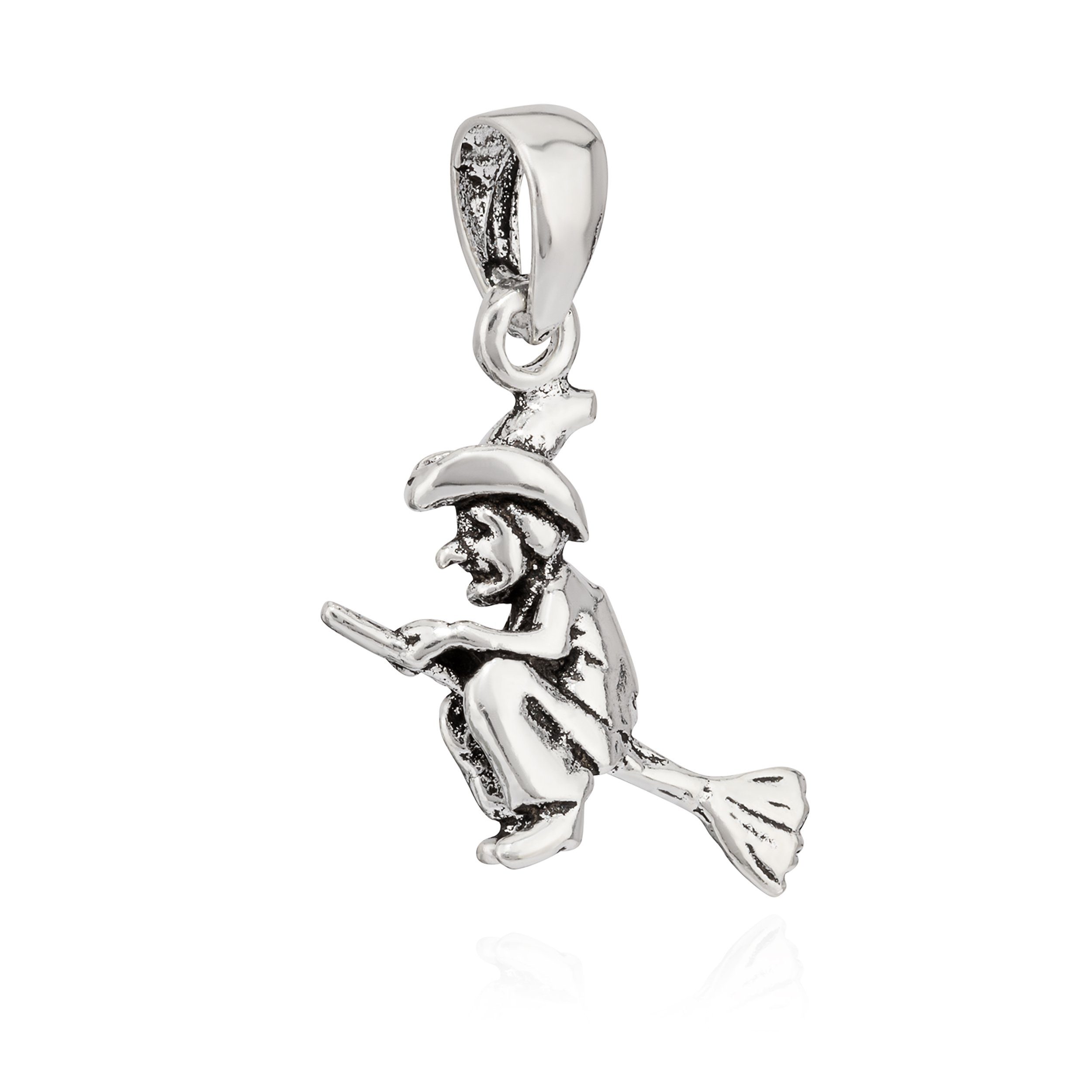 Kettenanhänger Kettenanhänger Hexe auf Besen 925 Silber 16x16mm S