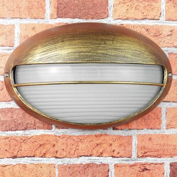 Licht-Erlebnisse Außen-Wandleuchte AMSTERDAM, ohne Leuchtmittel, Außenwandlampe IP44 Gold E27 Glas Aluminium Maritim Außenleuchte Wand