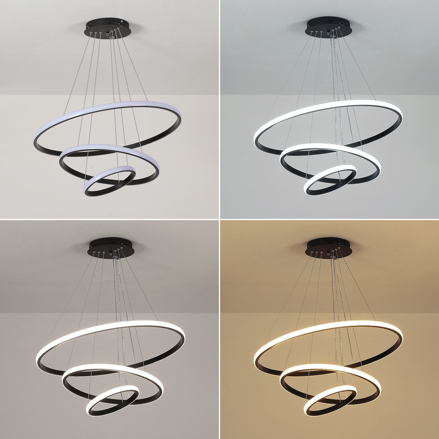 Riserva LED Deckenleuchte LED Pendelleuchte Schwarz 27W 2 Ringe 20+40cm 6500K, LED wechselbar, Klassischer, schlichter Stil, augenschonend und flimmerfrei
