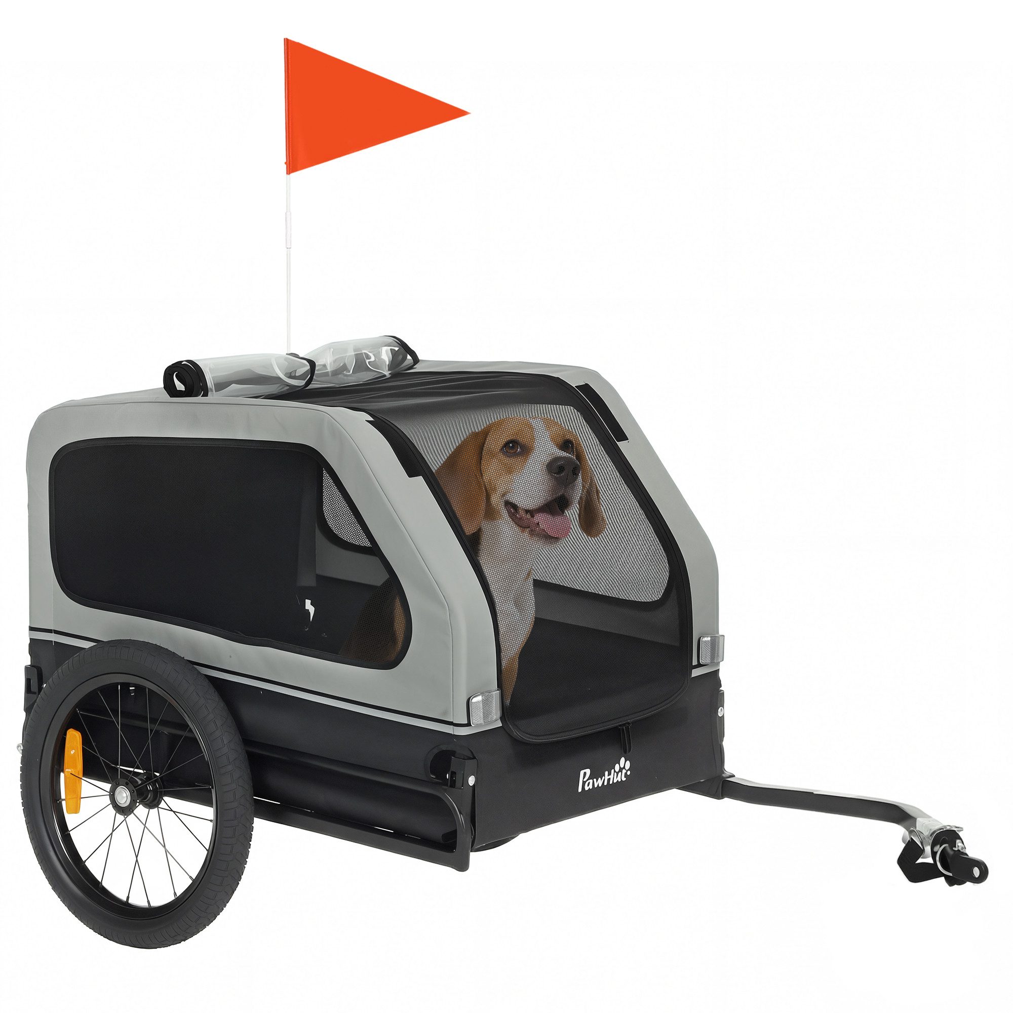 PawHut Fahrradhundeanhänger Faltbar Hundeanhänger mit herunterklappbare Rampe Reflektoren Leine, für Mittelgroße Hunde bis 20kg 138 x 69 x 70 cm Grau